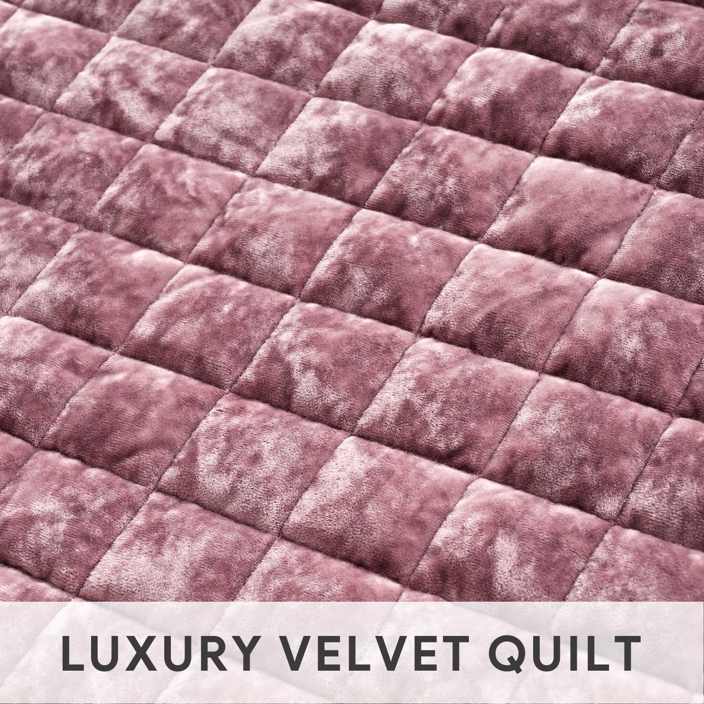 RECYCO Luxury Velvet Quilt Set King Size, Lightweight Velvet Comforter Set, Oversized Bedspread Coverlet Quilted Bedding Set, with 2 Matching Pillow Shams, for All Season, Dusty Mauve Pink