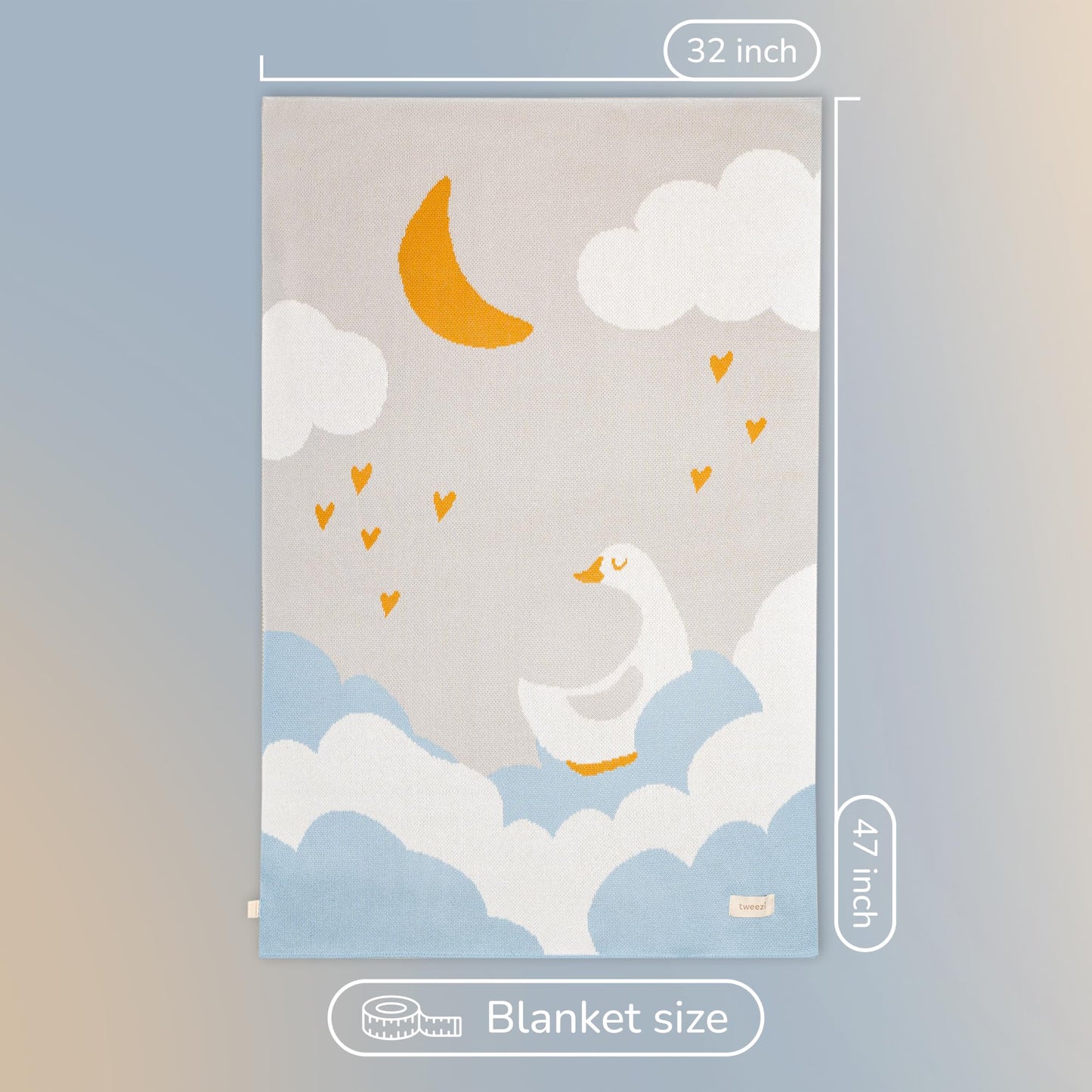 tweezi 100% Organic Cotton Baby Blanket – Soft Knitted Breathable Swaddle Blanket for Crib & Stroller - Newborns, Infants & Toddlers – Hypoallergenic High Density Cotton Knit, 47x32 in (Goose, Blue)