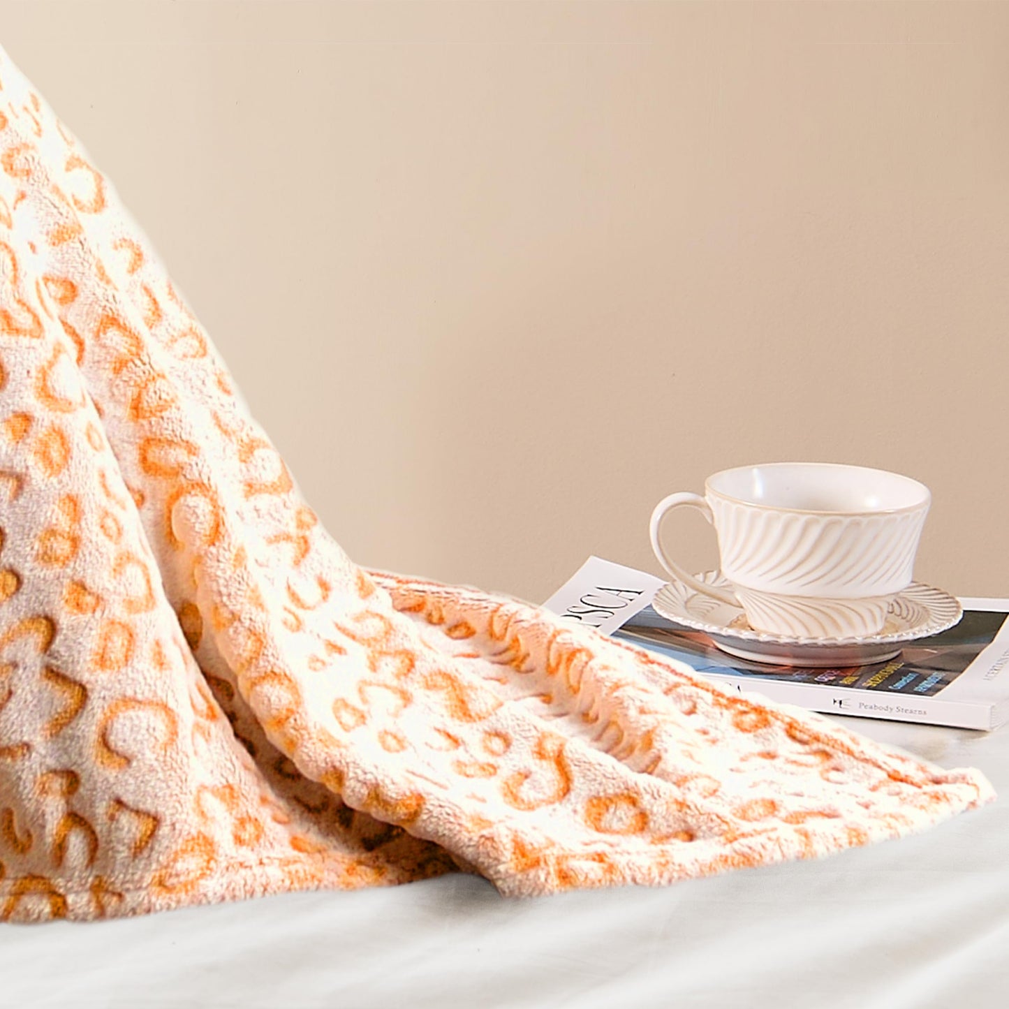 PLEASANT BOULEVARD | Leopard Throw Blanket Fleece, Premium Lightweight Cozy Warm Plush Microfiber Bedspread for Couch Sofa and Bed (Orange, Throw (50 x 60 inches))
