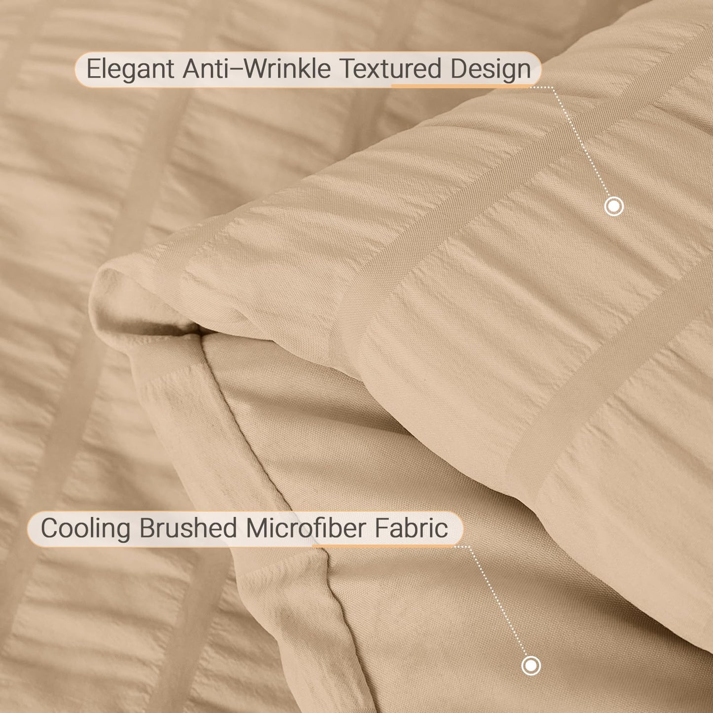 MUXHOMO 7 Pieces Queen Comforter Set, Seersucker Bed in a Bag Queen Size, All Season Luxury Bedding Set with Comforter, Flat Sheet, Fitted Sheet, Pillowcases & Shams, Khaki