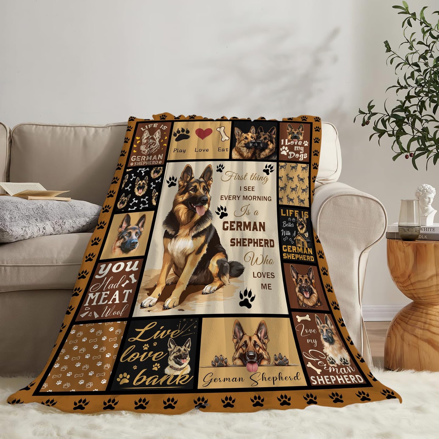 German Shepherd Blanket Soft Fuzzy Fleece Dog Blanket Decor Cozy Warm Plush Flannel Blanket Gifts for Boys Girls Men Women Home Chair Sofa Couch Bed 50"X40"