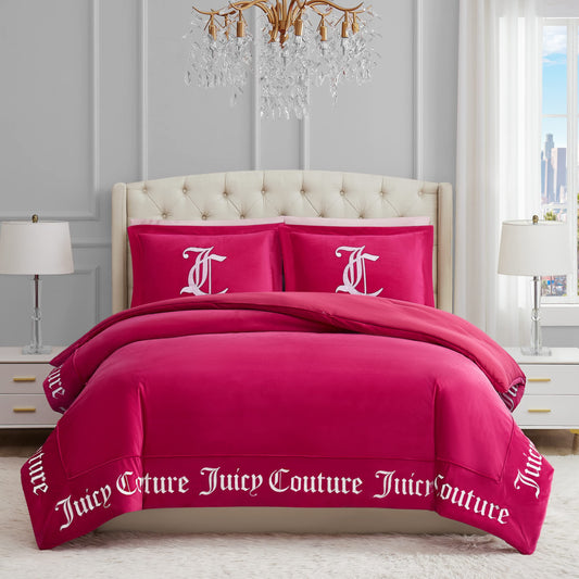 Juicy Couture - Comforter Set - Gothic Design Bedding - King - 3 Piece Set Includes (1) 108" x 92" Comforter and (2) 20" x 36" Shams - Wrinkle Resistant - Premium Bedroom Decor - Hot Pink
