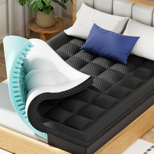BEDELITE Dual Layer 4 Inch King Size Memory Foam Mattress Topper, 2 Inch Soft Pillow Top Mattress Pad Cover and 2 Inch Gel Memory Foam for Pressure Relief, 2-in-1 Design for Comfort & Support (Black)