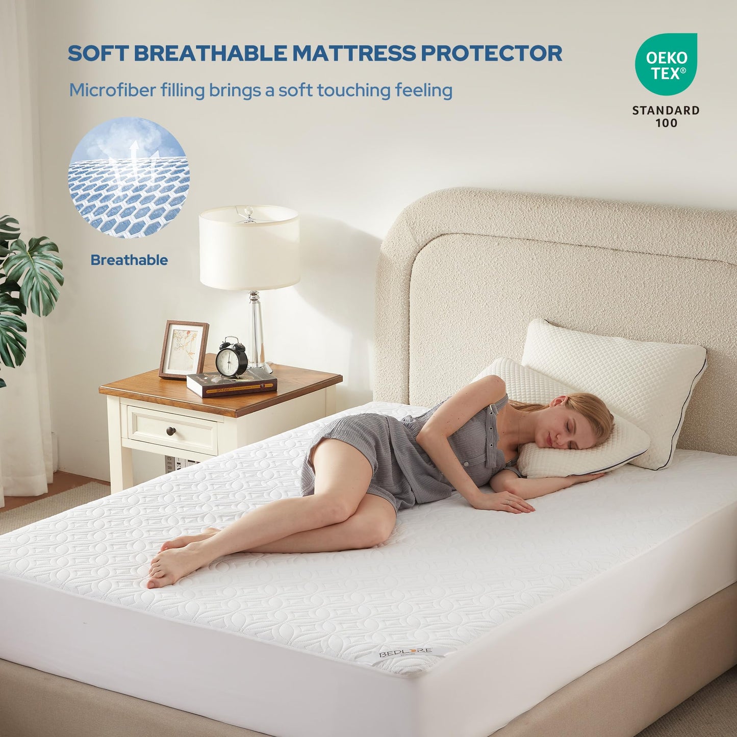 BEDLORE Waterproof Mattress Protector, Full Size Mattress Pad with Deep Pocket 6"-15" Depth, Soft Breathable Double Bed Mattress Cover for Bedroom, College Dorm, Hotel (White)