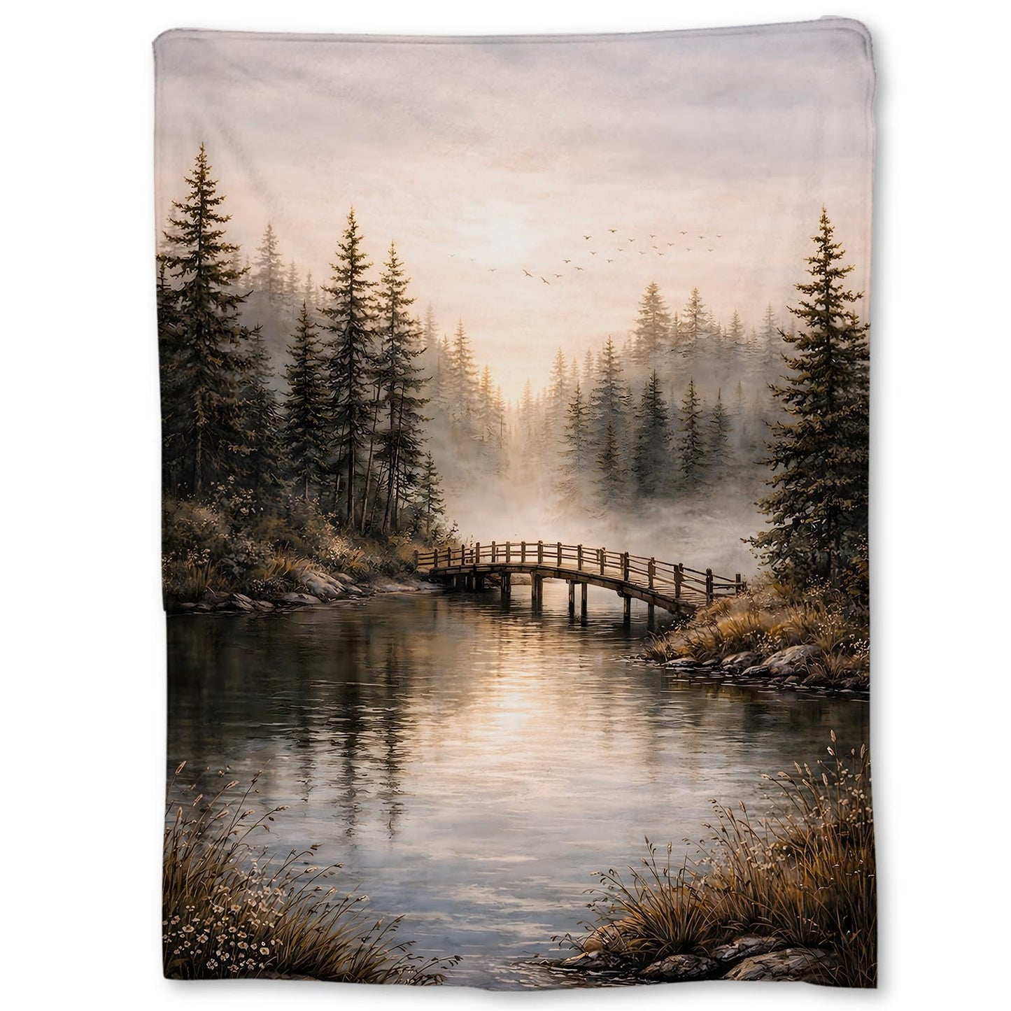 Ti Caldi Forest Landscape Blanket Gifts, Rustic Wooden Bridge Lake Flannel Nature Throw Blanket for Couch, Bed, Travel & Decor, Cozy Lightweight Warm Blankets for Adults Women Teens 60×50 in