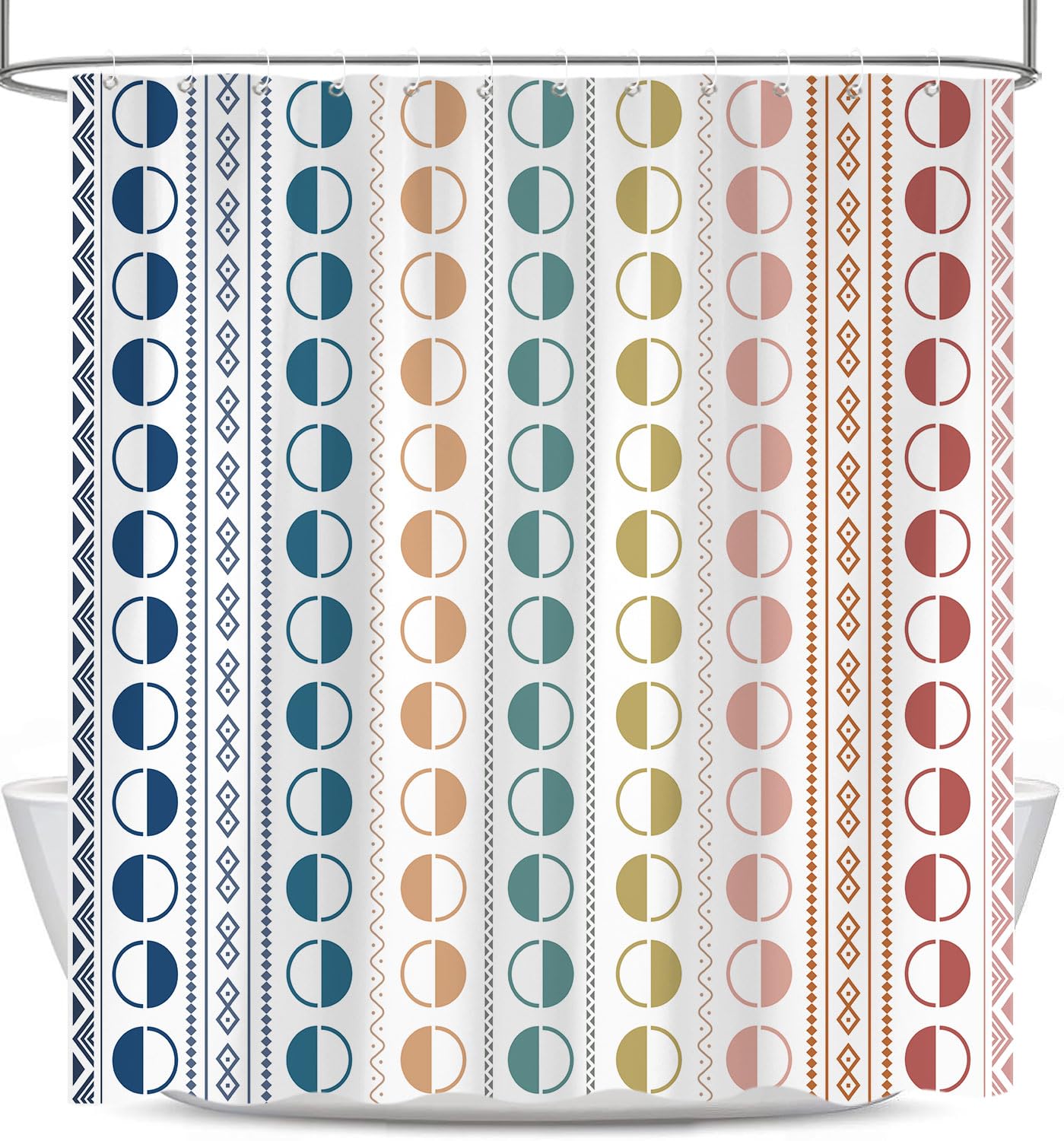 Yuphive Modern Geometric Shower Curtain, Boho Rainbow Simple Minimalist Shower Curtains for Bathroom, Kids Colorful Unique Abstract Pattern Waterproof Polyester Fabric Bathroom Set 12 Hooks 72X72IN