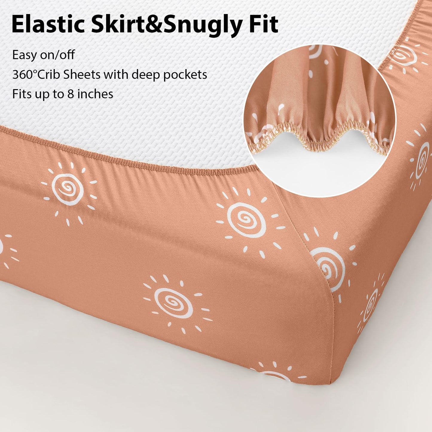 FIEMOL Baby Crib Sheets for Boys and Girls, 3 Pack Fitted Toddler Bed Sheets Neutral for 52”x28” Standard Crib and Toddler Mattresses, Super Soft Microfiber Orange Sun Rainbow
