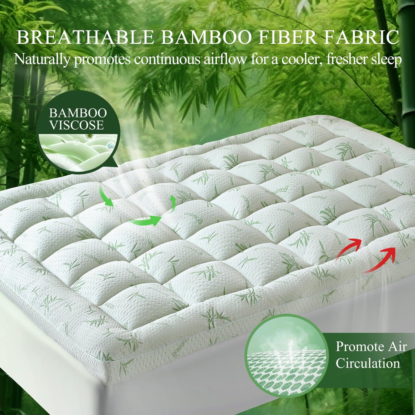 LUNESTRY Oeko-TEX Certified Queen Mattress Topper, 3 Inch Plush Pillow Top Matress Pad for Back Pain Relief, Cooling Mattress Topper with 6"-18" Deep Pocket, Rayon Derived from Bamboo (60"x80")
