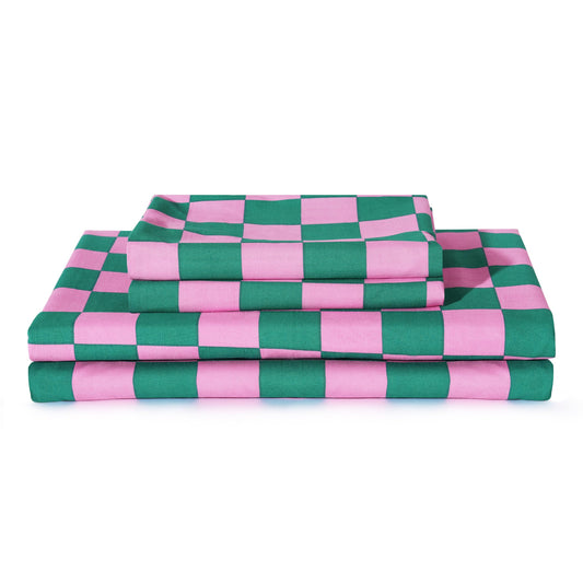 Best Season Bed Sheet Set 3 Pieces -Twin Size-Soft Durable Microfiber Bedding Sheet Set,Deep Pocket,Stain,Fade & Wrinkle Resistant (Plaid Pink&Green)