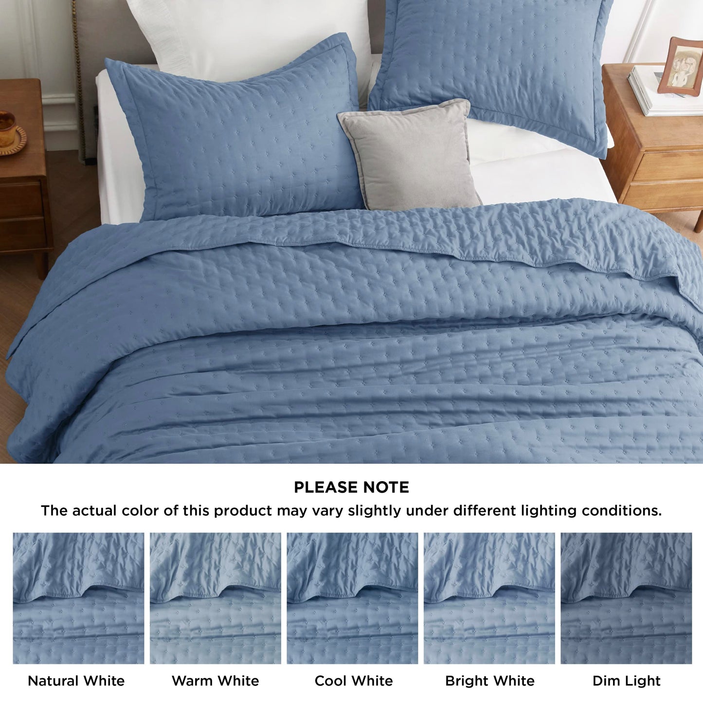 Bedsure King Quilt - Mineral Blue Bedspread King Size & Lightweight Comforter, Modern Coastal Coverlet with Clover Pattern, Ultra Soft All-Season Bedding, 106 x 96 Inches
