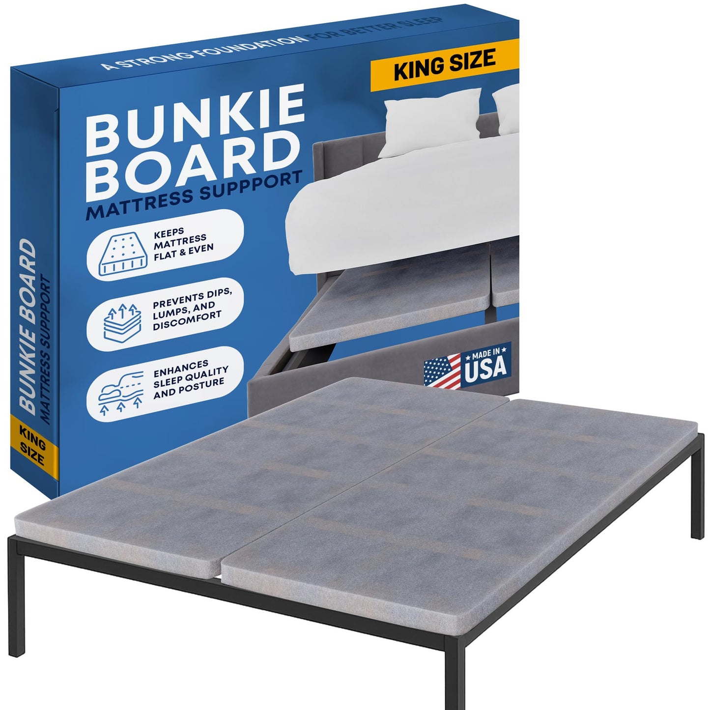 Greaton, 1.5" Split Wood Bunkie Board King Size Bed, Under Mattress Support, Fully Assembled, Fabric Ventilation Cover-Replaces Wooden Slats or Box Spring for Bed Frames