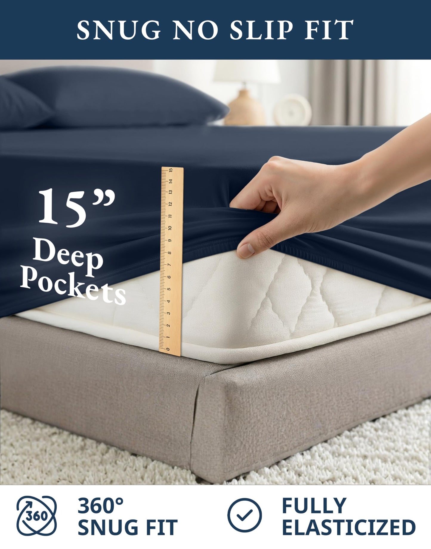 LANE LINEN Eco Friendly 100% Organic Cotton Bed Sheets Queen Size, Soft & Comfy Percale Weave, Fully Elasticized Mercerized Naturally Cooling Cotton Sheets Queen Size Set- Navy