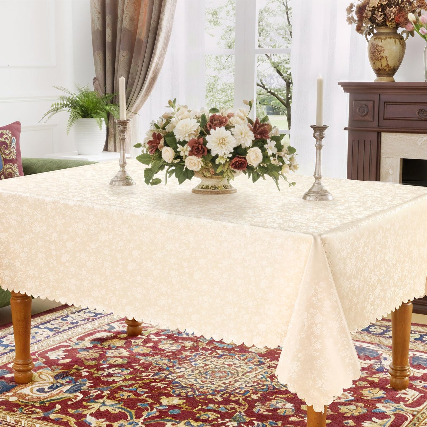 Smiry Rectangle Table Cloth, Waterproof Heavy Duty Vinyl Tablecloths, Wipeable Washable Table Cover for Kitchen and Dining Room (Beige, 70" X 90")