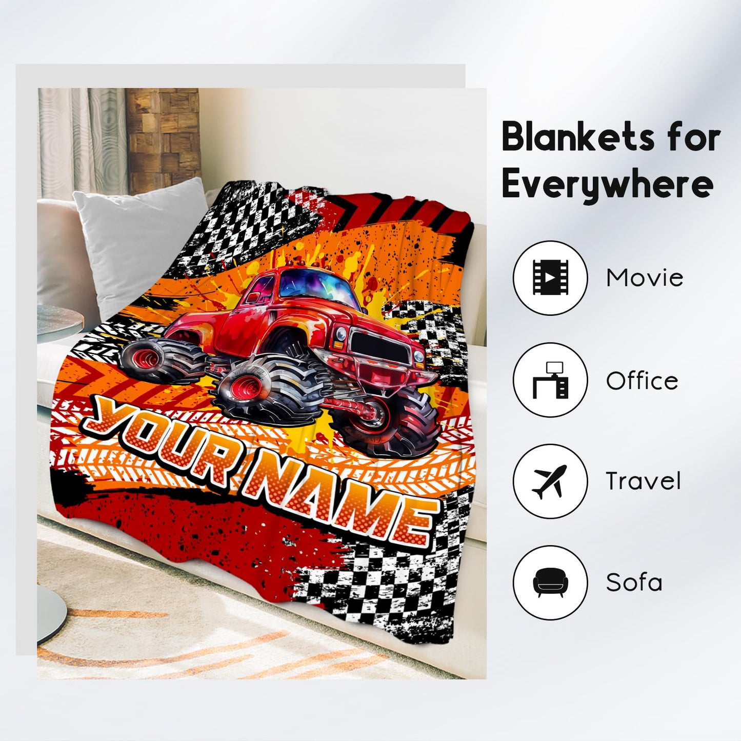AIOMXZZ Toddler Blankets for Boys, Personalized Truck Gifts for Kids, Plush Cozy Car Throw Decor for Bedroom Sofa, 4 Size