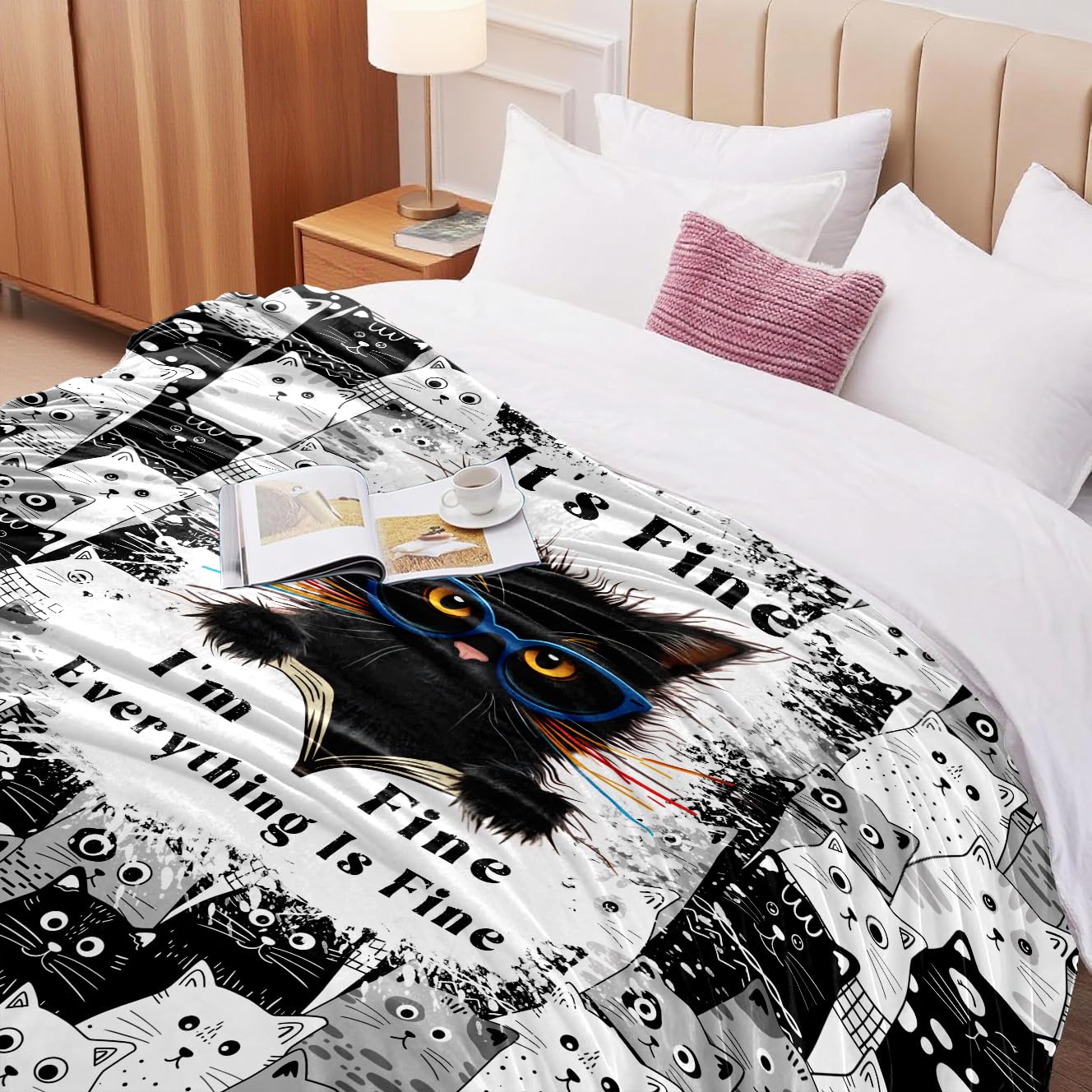 Cat Blanket Gifts for Cats Lovers Soft Flannel Cat Throw Blanket Birthday Gift Bedding Decor for Women Girls Kids Adults 50" X 40"