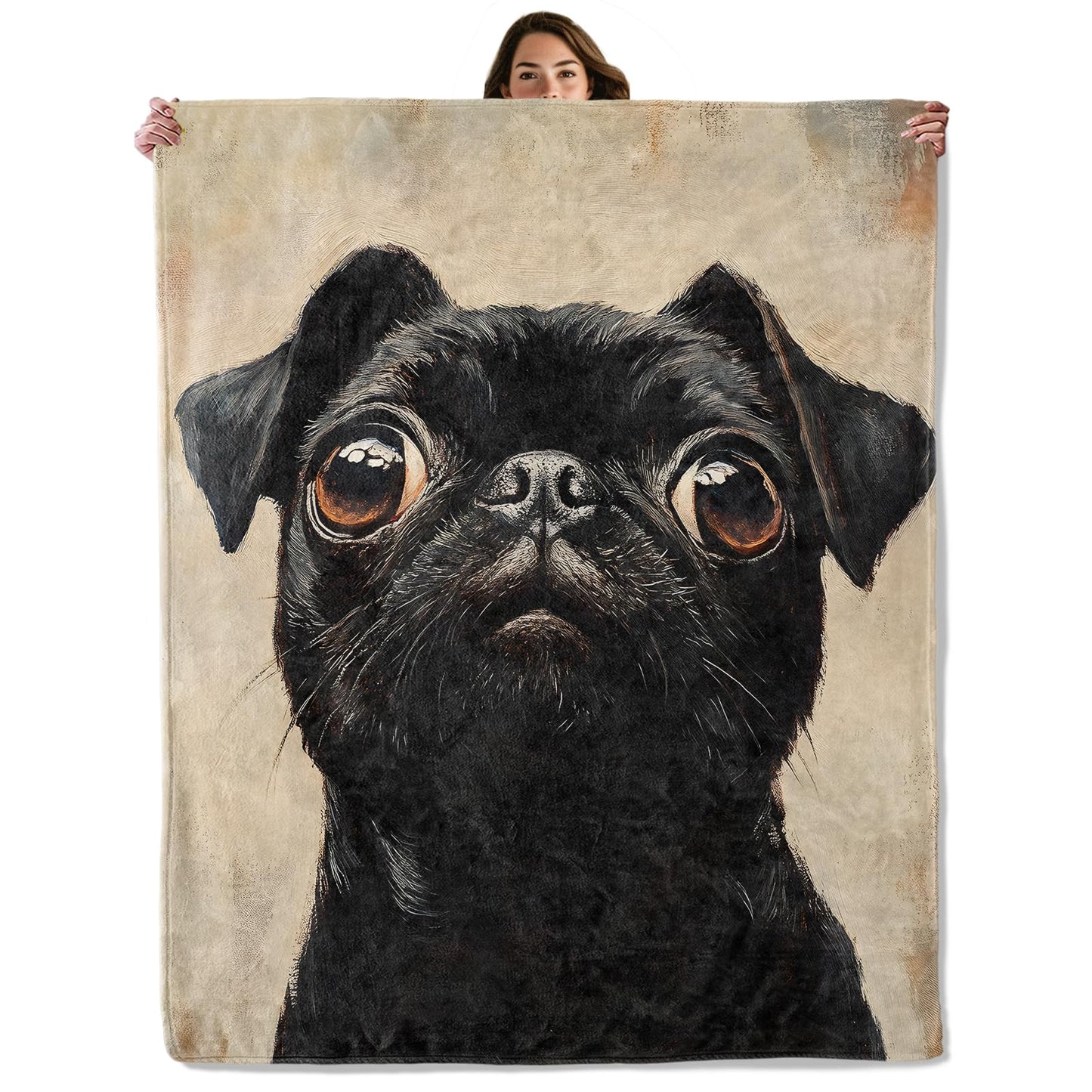 Black Pug Dog Throw Blanket for Boys Girls Kids Adults Women, Fuzzy Warm Soft Cozy Flannel Blankets Gifts for Bedroom, Couch, Travel, Home Decor 50x60 in