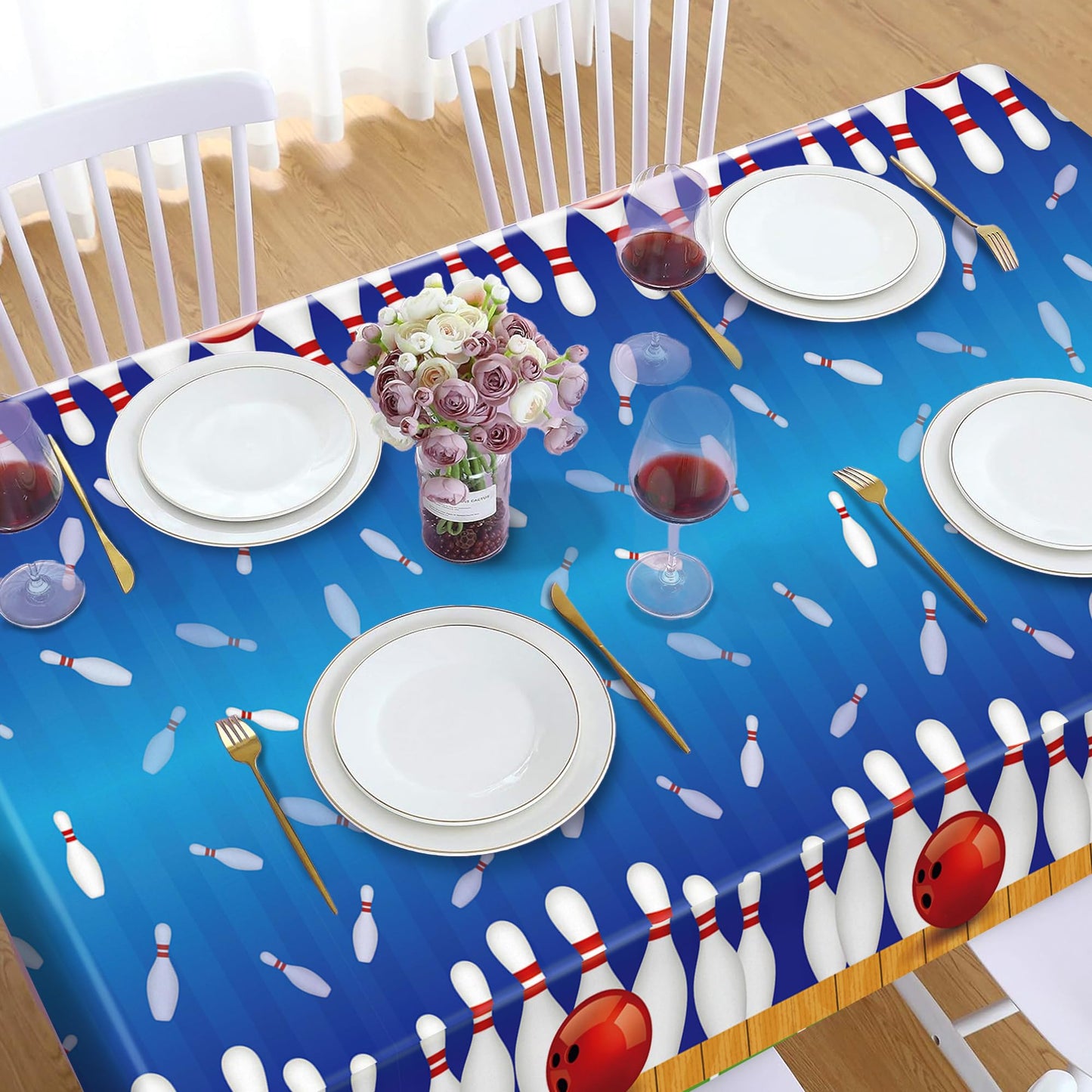 CC HOME 1Pc Bowling Party Plastic Tablecloth 54 x 87 Inch Long Table Cover, Bowling Ball Party Tablecover for Ball Sports Theme Kids Baby Shower Birthday Dinner Picnic Kitchen Event