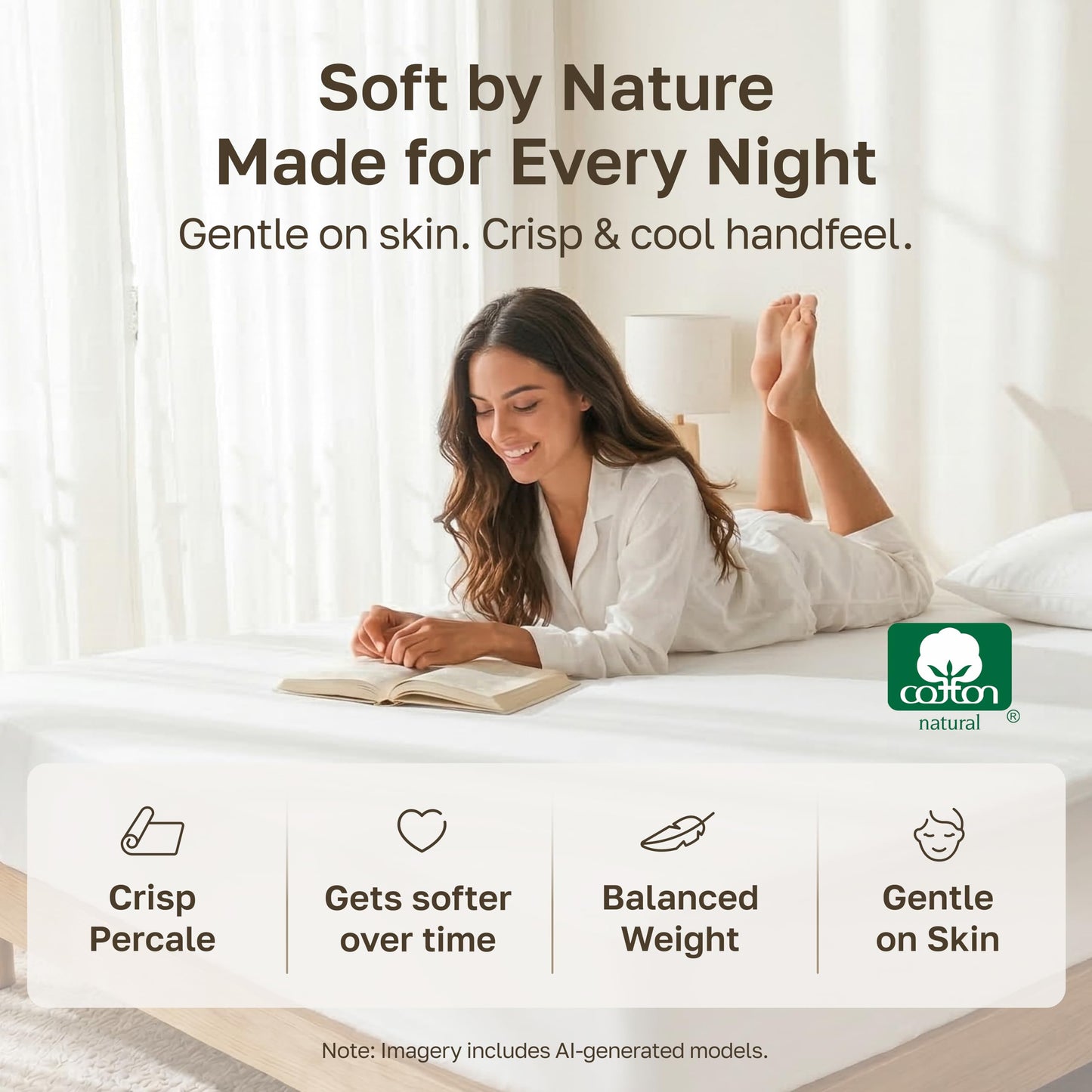 California Design Den 100% Organic Cotton Fitted Sheet Queen Size Only - Percale Queen Deep Pocket Fitted Sheet, Lightweight, Snug-Fit, Crisp, Durable - White