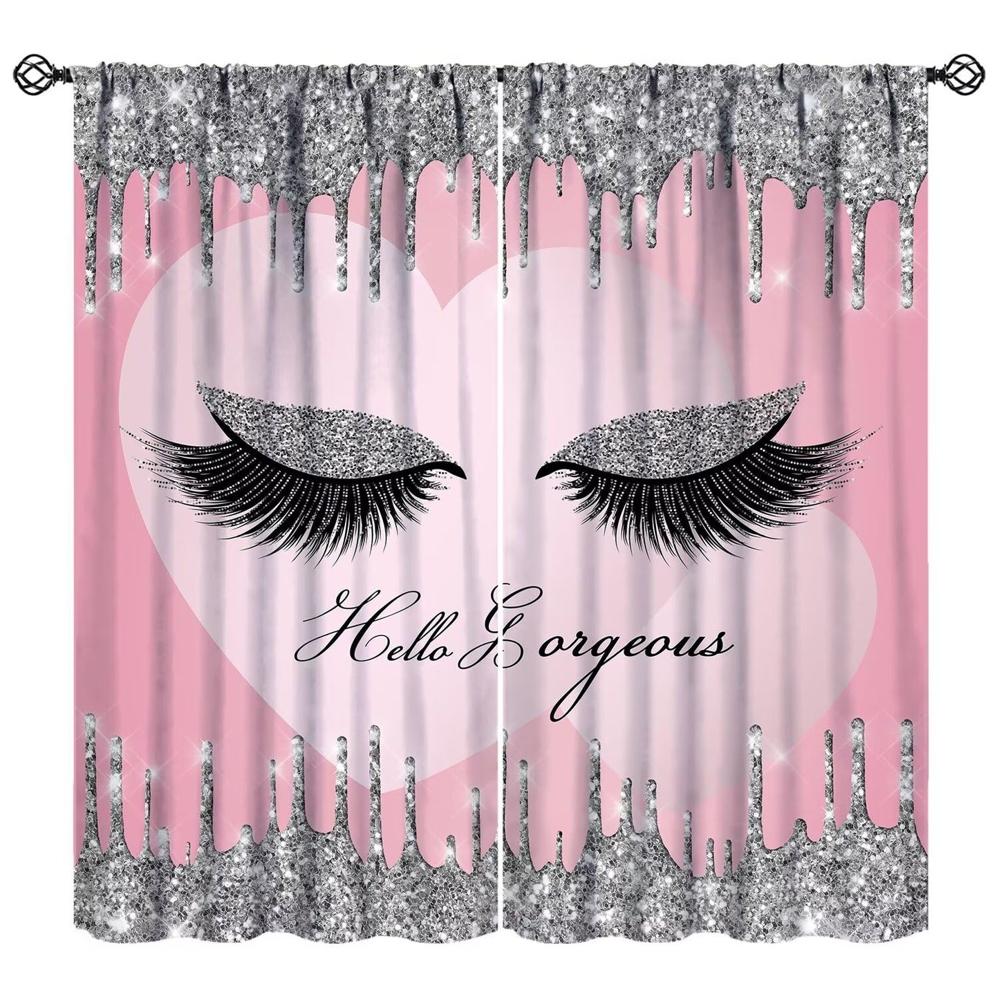 Eyelash Curtains Fashion Girl Eyes Hello Gorgeous Modern Makeup Abstract Art Room Darkening Thermal Insulated Rod Pockets Window Drapes for Bedroom Living Room Kitchen Cafe Decor W21xL45inx2 Decor