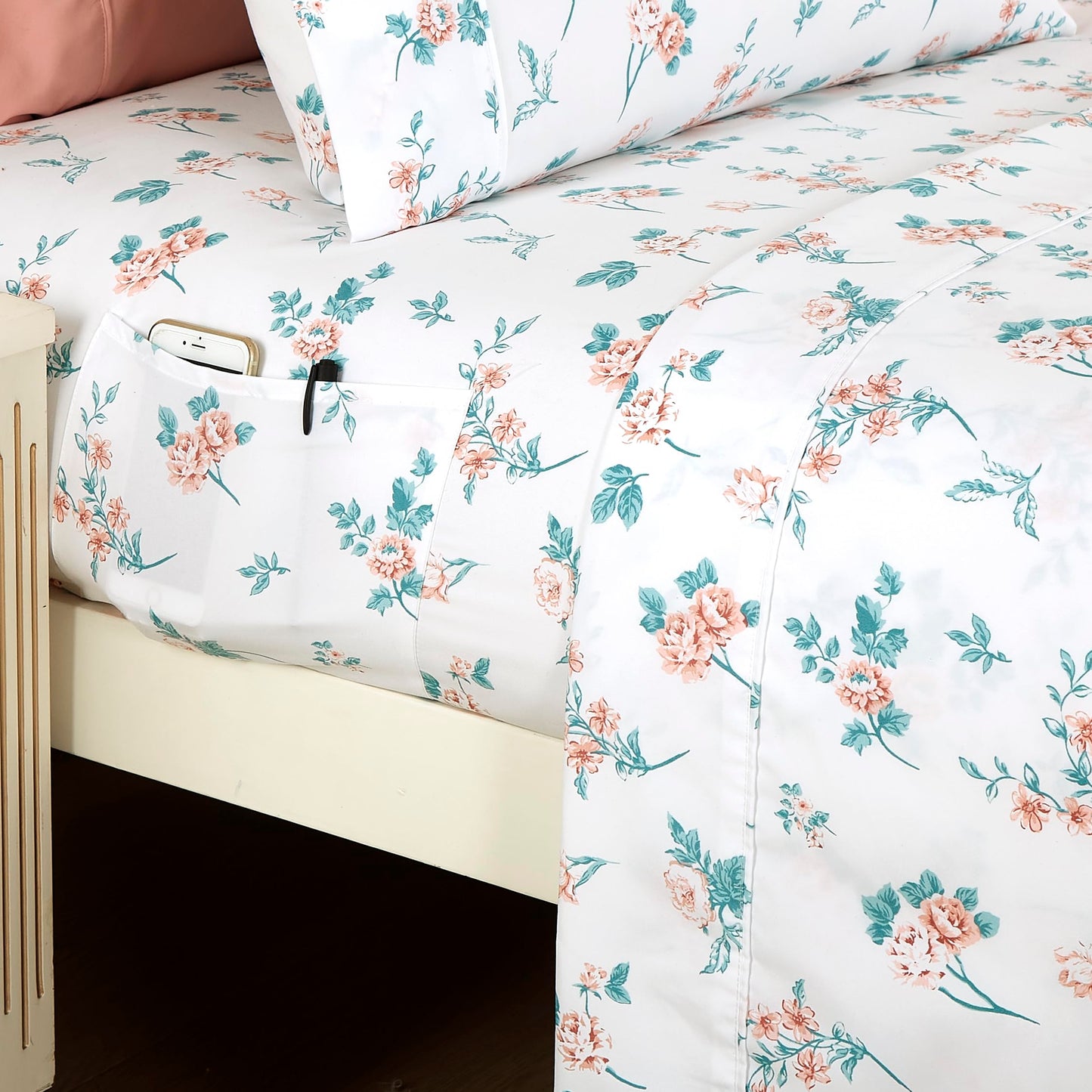 Elegant Comfort Softest and Coziest 6-Piece Sheet Set - 1500 Premium Hotel Quality Microfiber - Deep Pocket, Wrinkle Resistant 6-Piece Floral Bed Sheet Set, Queen, Celia Pink