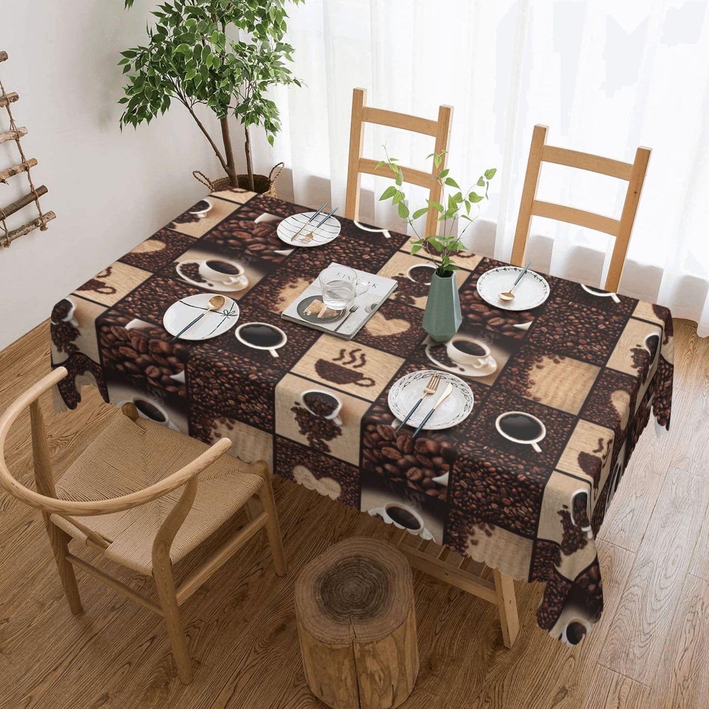 VIMPEYDON Coffee Print Rectangle Table Cloth for Dining Tables,Reusable Modern Art Coffee Cup Bean Abstract Love Heart Print Tablecloths Decoration Table Cover for Kitchen,Holiday,Party, 54x72 Inch
