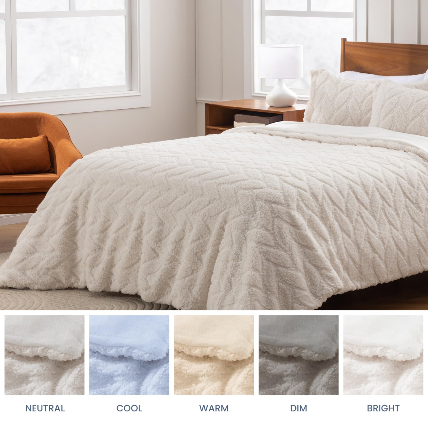 Berkshire Sherpa & Velvetloft Comforter Set Full/Queen, Luxuriously Warm Fleece Reversible Microfiber Plush Bedding Set with 1 Comforter(90"x90") and 2 Pillow Shams(24"x30"), Sour Cream
