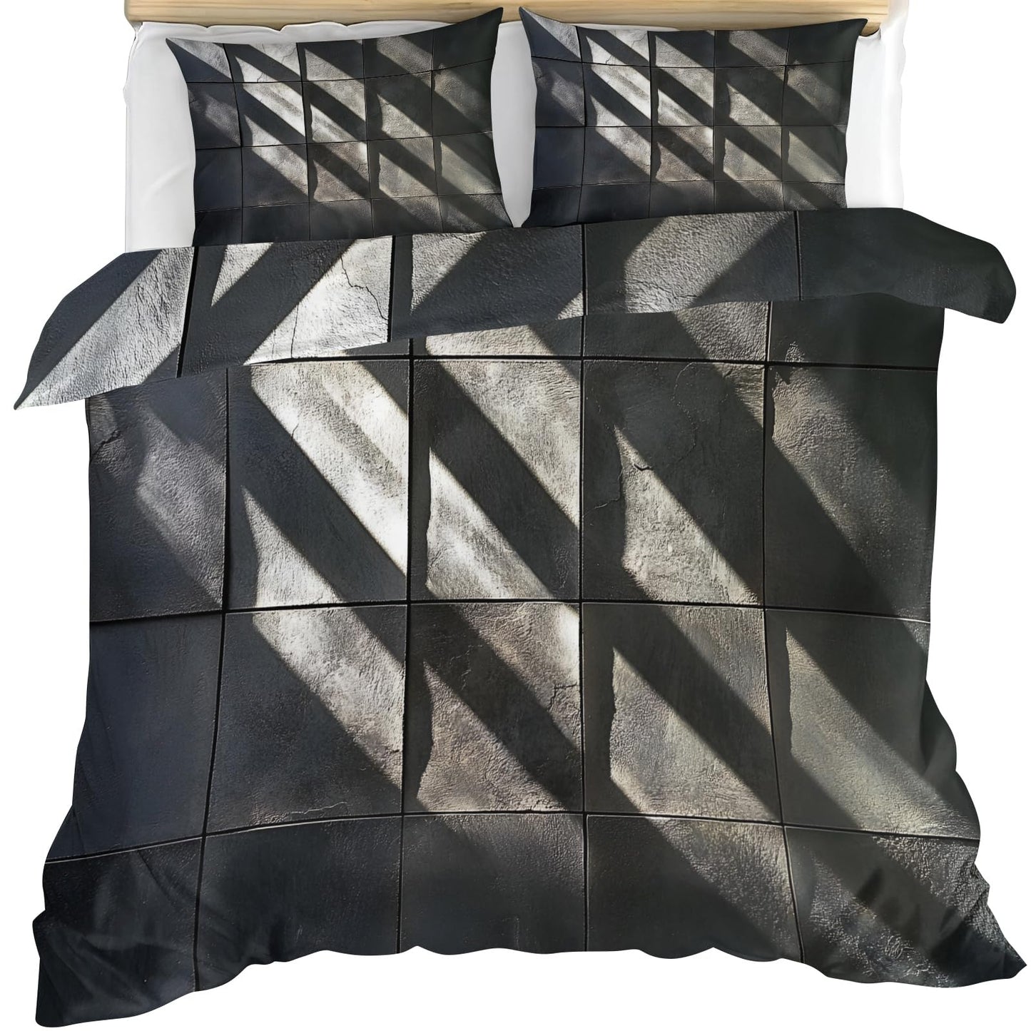 PAISUOQ Geometric Duvet Cover Full Size, Black Squares Bedding, 3 Piece, Soft Microfiber Patterned Comforter Cover with Zipper Ties & 2 Pillowcase, Modern Geometric Bedroom Decor & Gifts