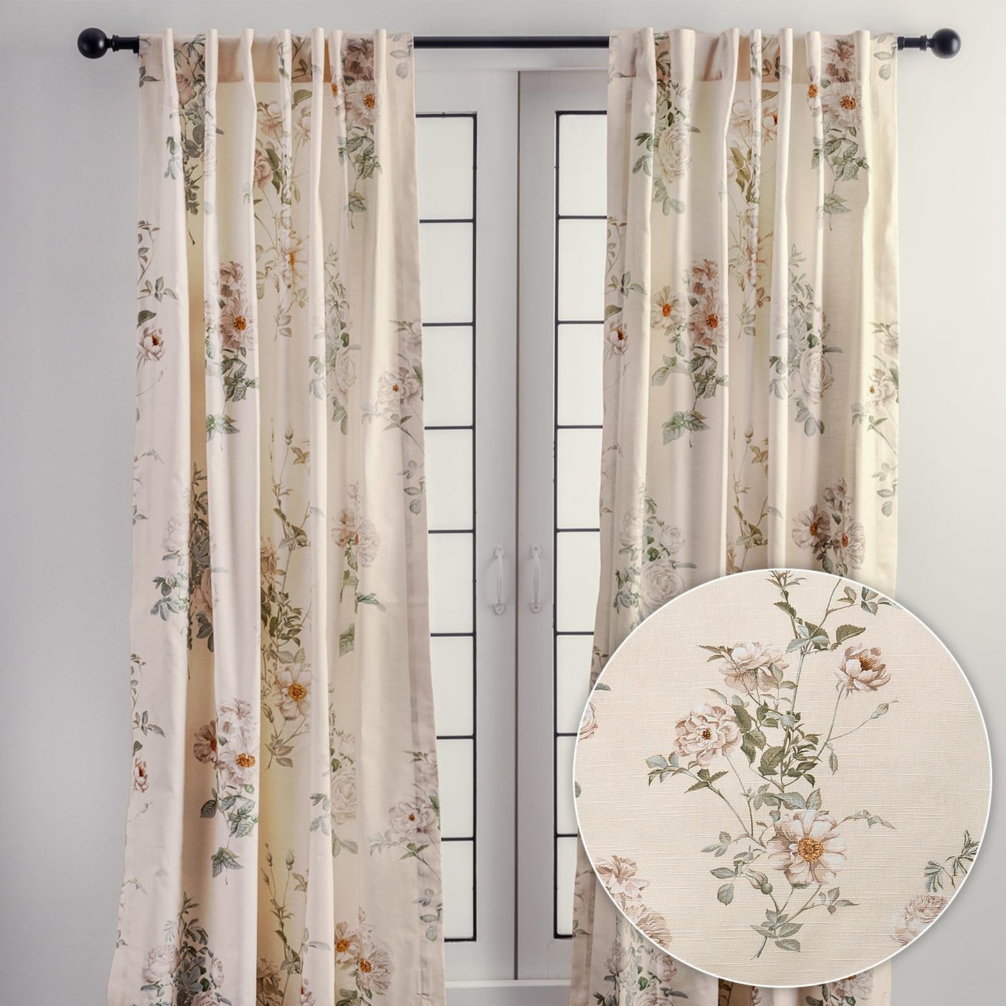 Maison d' Hermine Curtains for Living Room 100% Cotton 96 inch Length One Panel Light Filtering Curtains for Windows with Rod and Loop Pockets Spring Summer (Villette - Dove Grey, 50" W x 96" L)