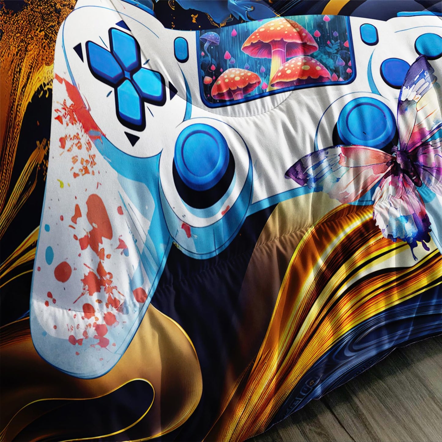 Nttopshi Gamer Comforter Set Queen Gaming Comforter Set 3pcs Bedding Set for Boys Girls Kids Mushroom Floral Down Alternative Soft Lightweight Comforter with 2 Pillowcases All Season