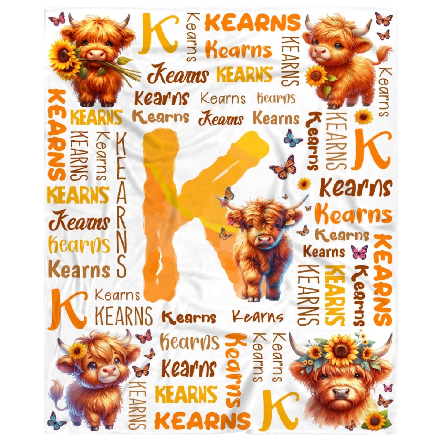Personalized Highland Cow Blanket,Custom Cow Gifts,Soft Flannel Throw for Bed Sofa,Lightweight,40 x 30in