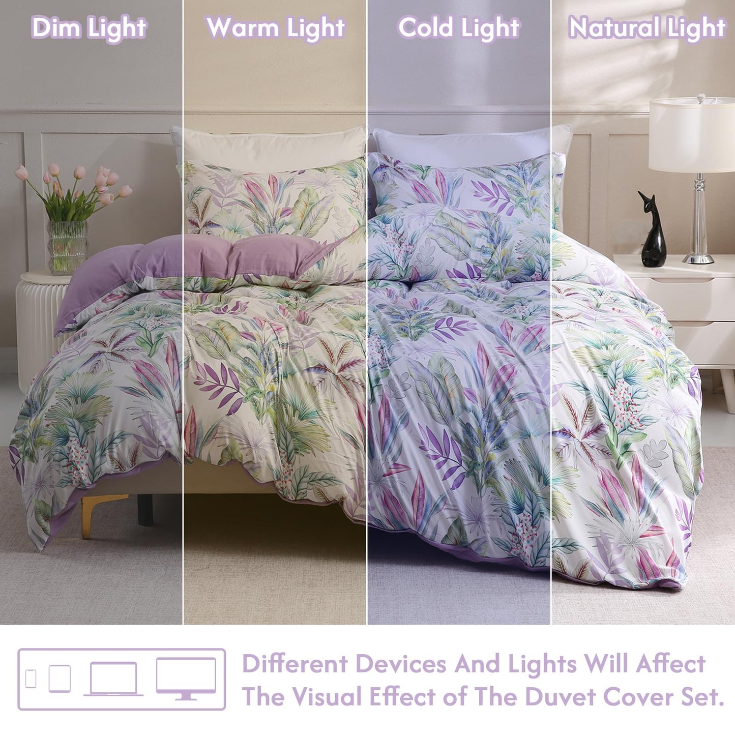 LONAVA Queen Botaincal 3 Pcs Duvet Cover Set, Breathable Soft Microfiber Lavender Lining Comforter Cover with Zipper Closure, and 2 Anti-Pilling, Fade Resistant Pillowcases, Tropical