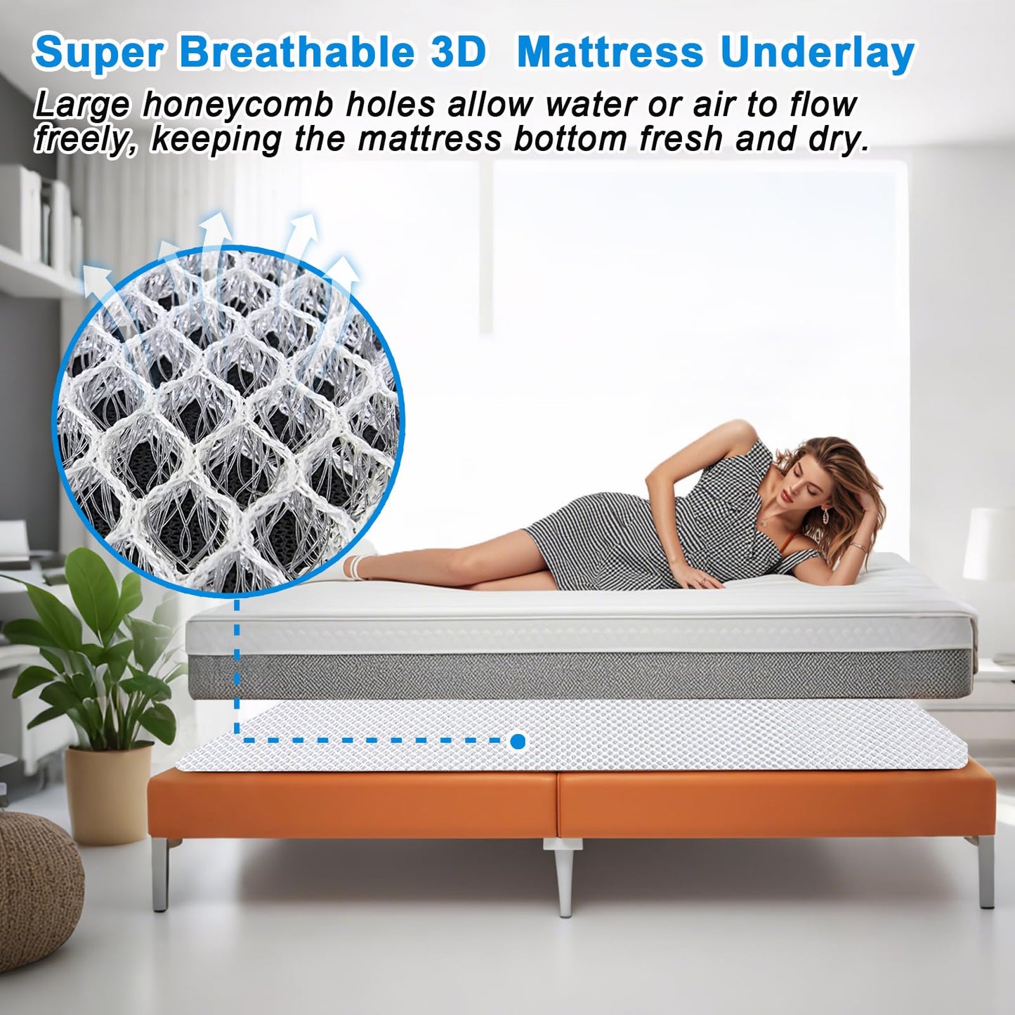 Esme L&H Mattress Underlay RV Ventilated Mattress, Super Breathable 3D Mesh Fabric, Queen Size, RV Bed Pads, White, Breathable, Washable
