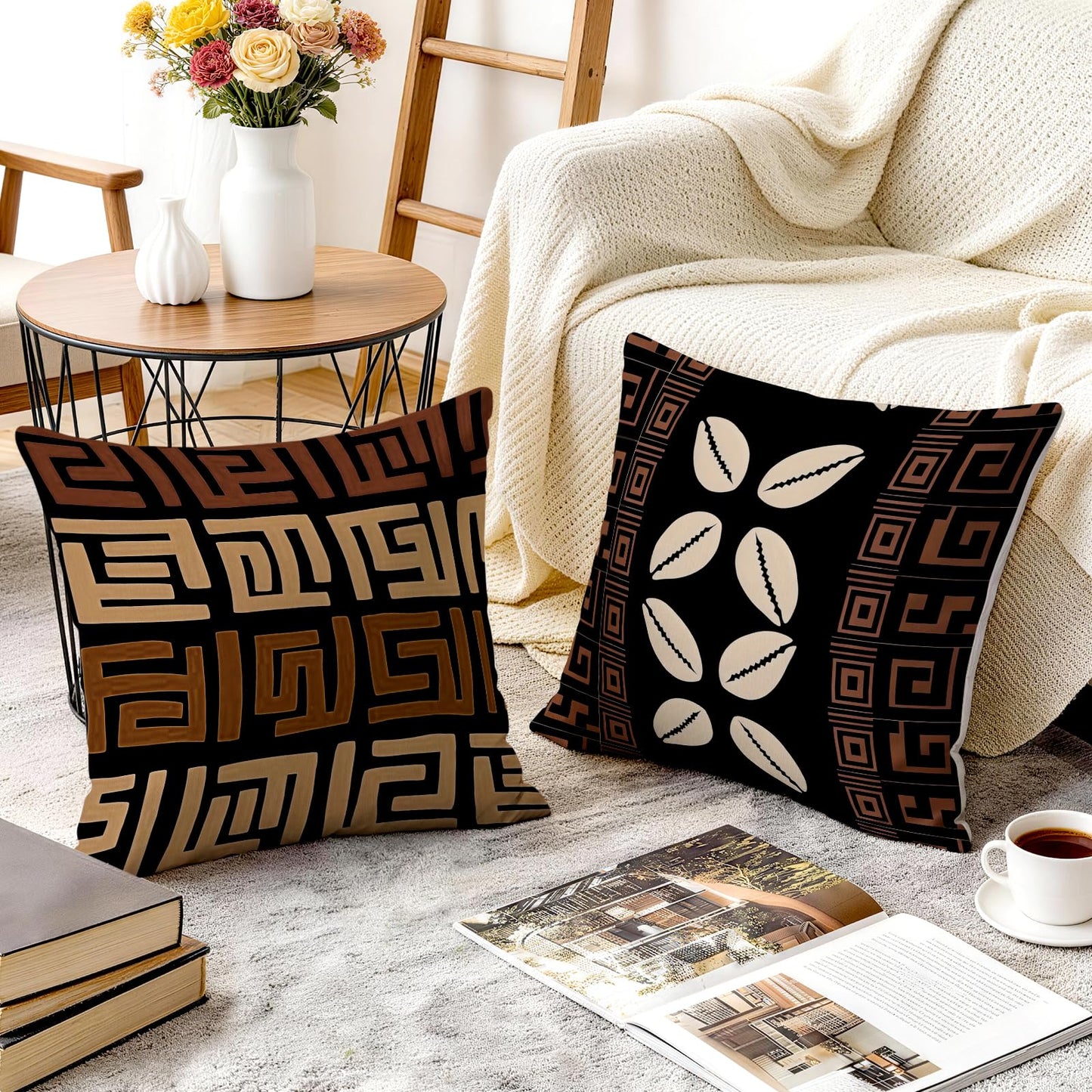 ORMAN African Ethnic Pillow Covers 18x18 Inches Set of 4, Retro Traditional Pillow Case for Couch Sofa Bedroom Living Room Outdoor