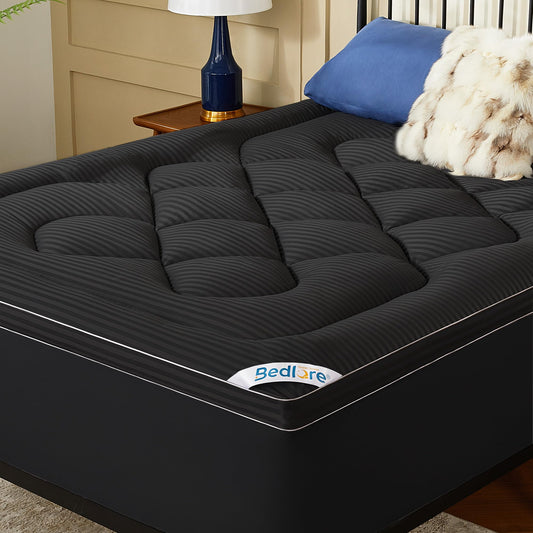 BEDLORE Queen Mattress Topper, Thick Pillow Top Pad for Back Pain Relief, Soft Mattress Cover with Deep Pockets 6-18 inch(Black)