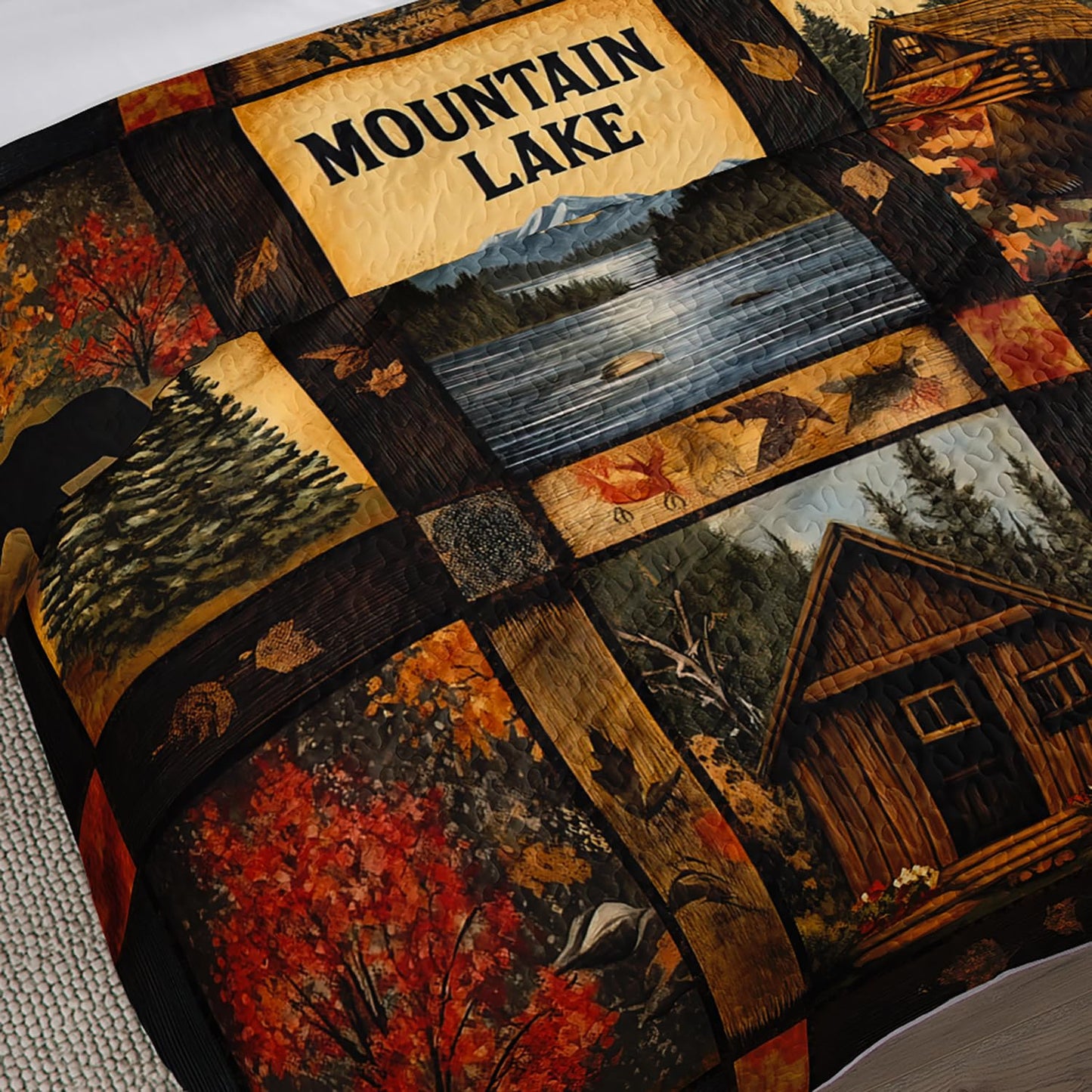 UEVBF Country Cabin Quilts King Size,Bear Forest Bedding Set for Room Decor,3-Piece Lightweight All Season Quilt Set,Countryside Bedding with 2 Pillowcases.