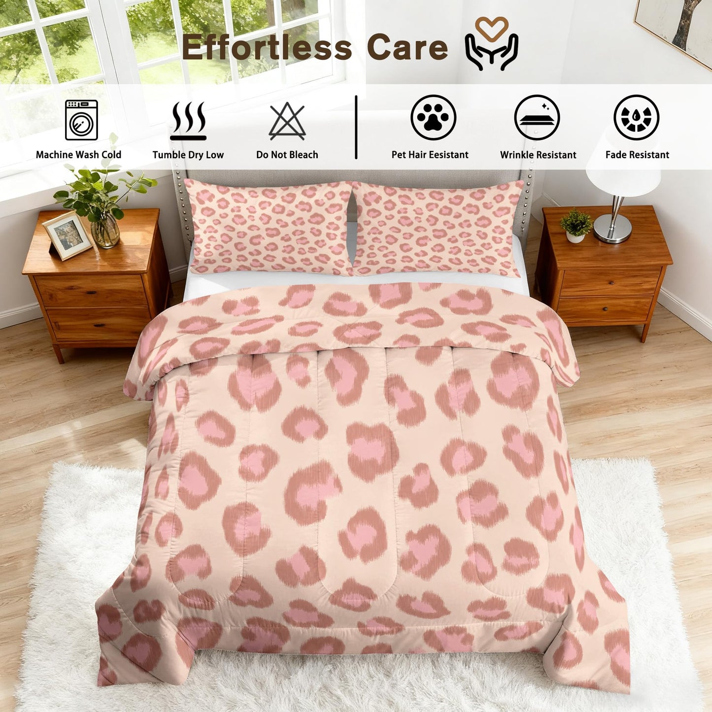 Leopard Print Comforter Set King Size 3Pc, Animal Printed Animal Pattern Down Alternative Bed Comforter, 2 Pillow Shams, Soft All Season Bedding, Leopard Print Bedroom Decor