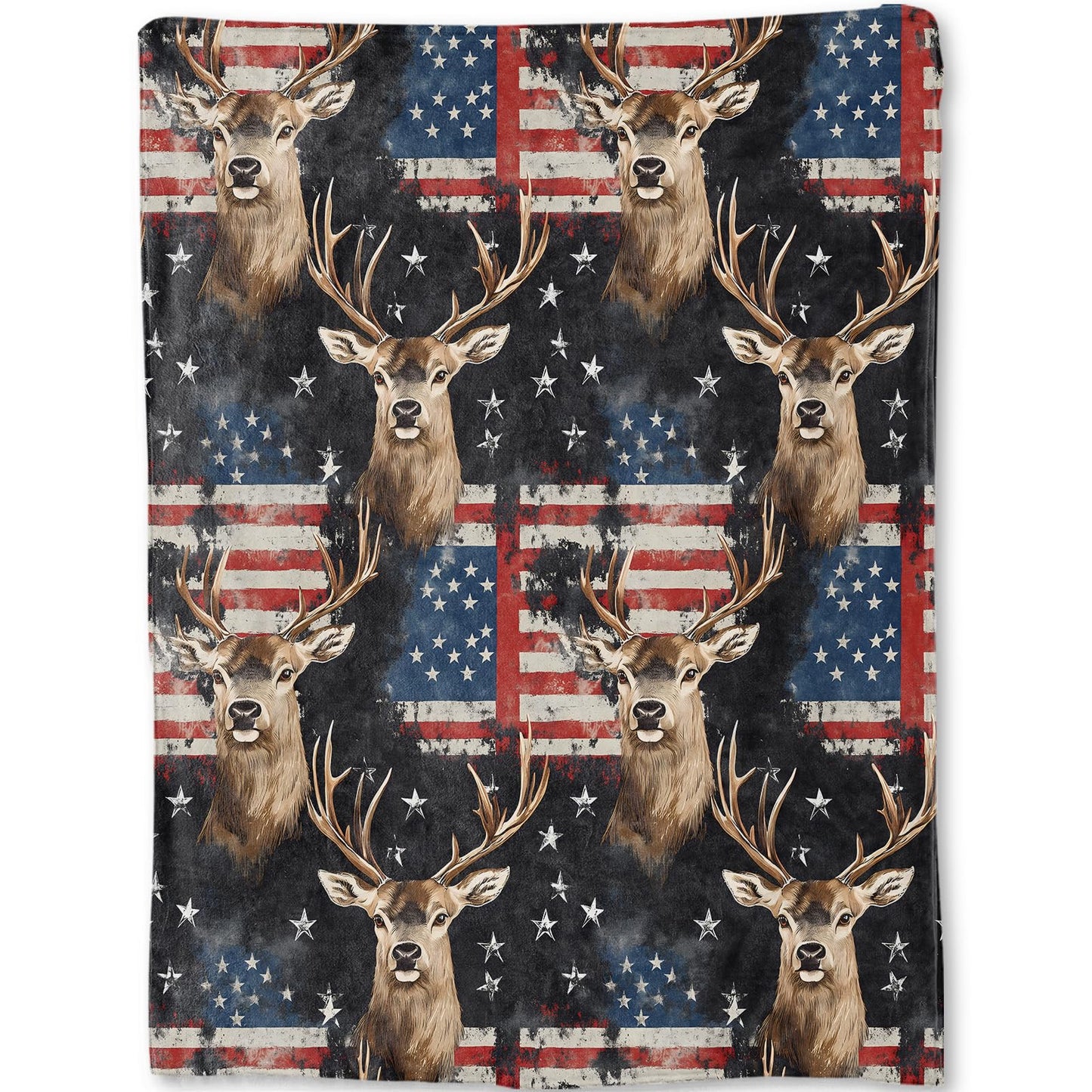 ainori Patriotic Deer Blanket - American Flag Stars and Stripes Fleece Throw,Gifts for Kids Adult, Soft & Warm,Lightweight, for Modern Rustic Decor, Wildlife Lovers, and Room Home Accents 50x60in