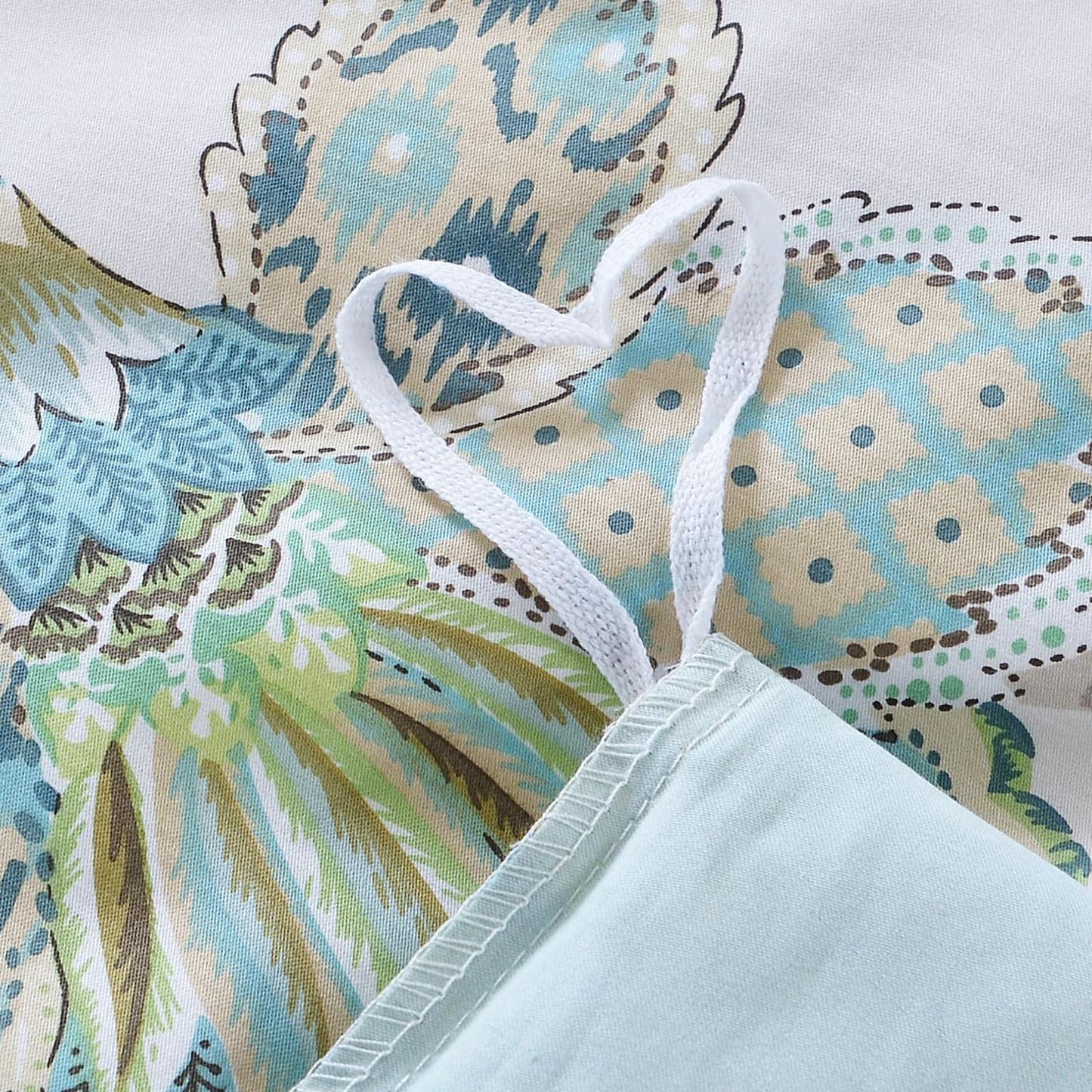 mixinni Boho-Chic King Size Duvet Cover Paisley Light Blue and Light Green Long Staple Cotton Bedding Set 1 Duvet Cover 2 Pillowcases for Him and Her, Easy Care, Soft and Durable- (3pcs, King Size)