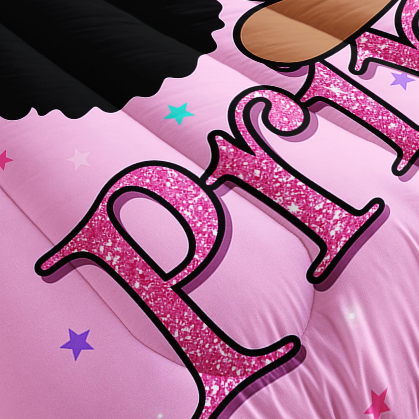 Tuzaovy Queen Size Bedding Sets for Girls - Pink and Black Comforter Set, Kawaii Paris Bedroom Comforter