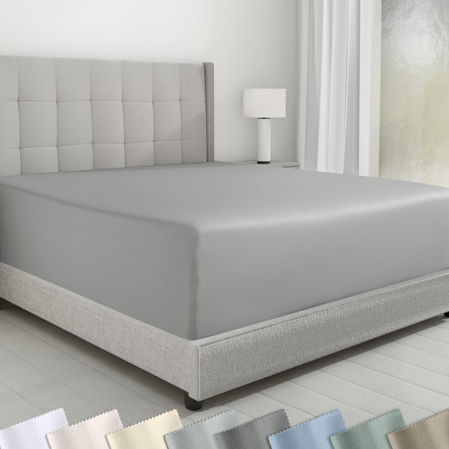 California Design Den Queen Size Fitted Sheet Only - 100% Cotton, 600 Thread Count, Soft Deep Pocket Bottom Fitted Sheet, Sateen Weave, Premium-Feel Bedding, Featuring Foot Side Indicator - Light Grey