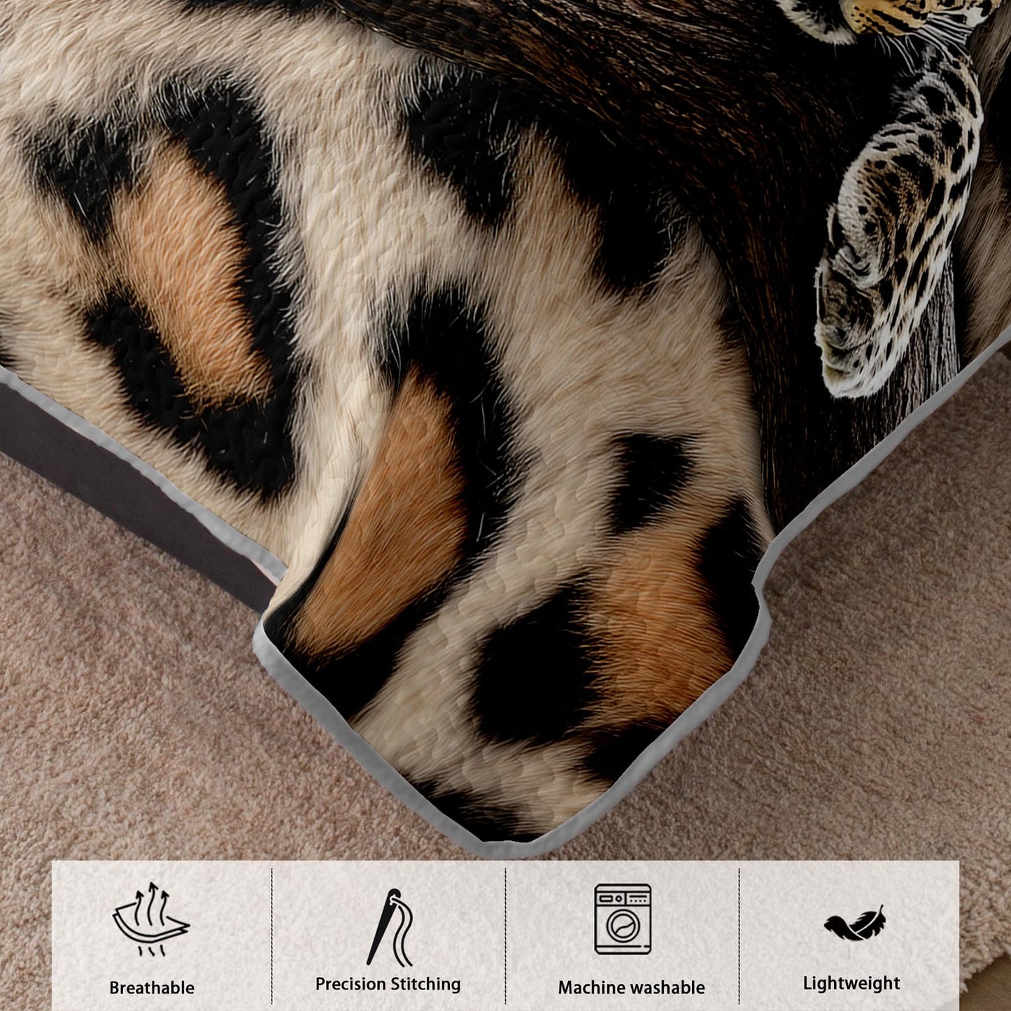 AILONEN Leopard Print Quillt Set King Size,Safari Cheetah Black Brown Bedspread Coverlet for Boys Men,Western Bedding Print Quilt,2 Pillowcases,3-Piece