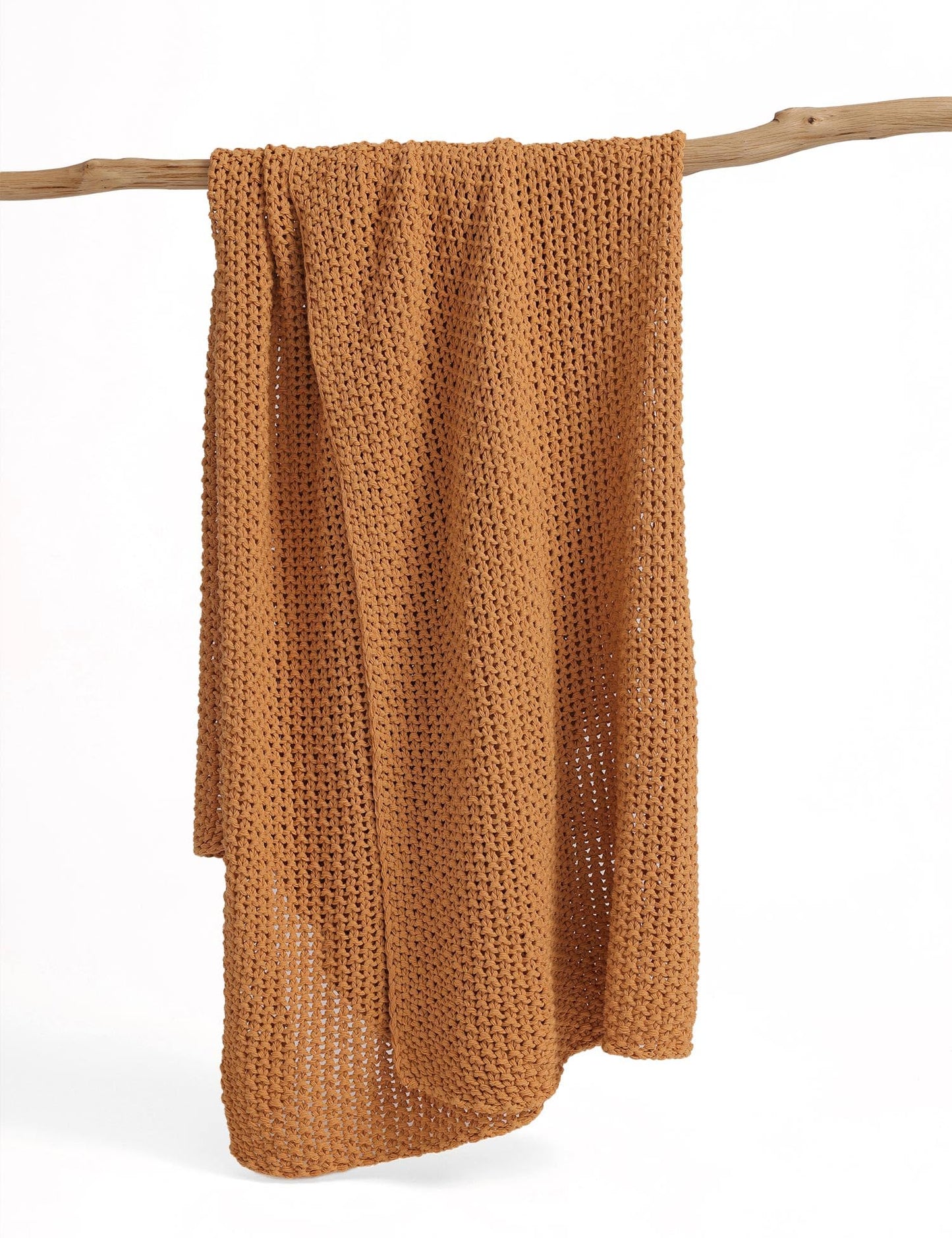 FIYARA Chunky Cotton Knit Throw Blanket, Light Weight Cable Knit Throws for Bed Couch Sofa, Comfy & Relaxing, Decorative Piece for Farmhouse Rustic Scandinavian Chic Vibe, Turmeric Yellow 50x60 Inches