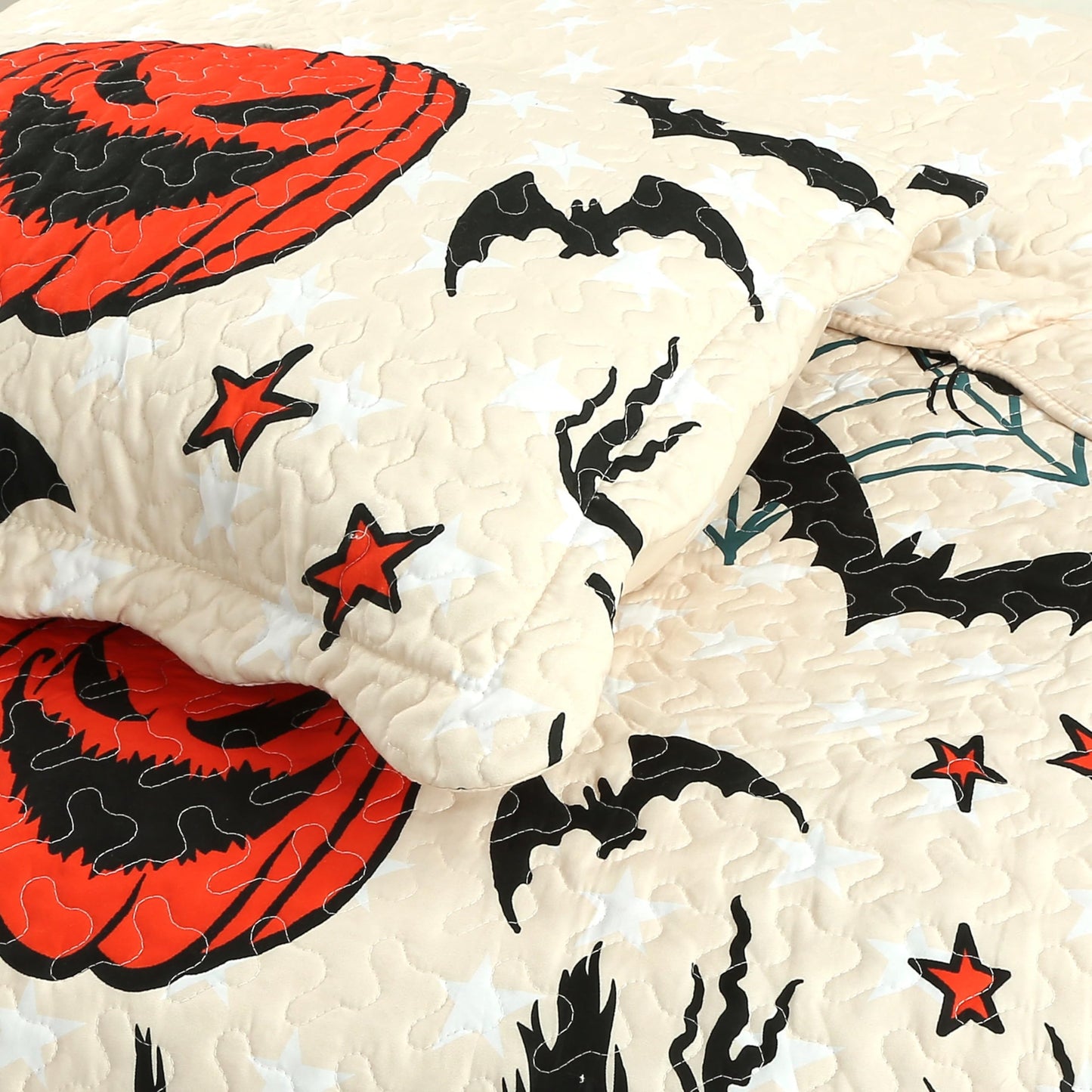 MarCielo Kids Halloween Themed Quilt Bedspread Set Pumpkins, Black Cats, Bats, Haunted Houses ME503 (Twin)