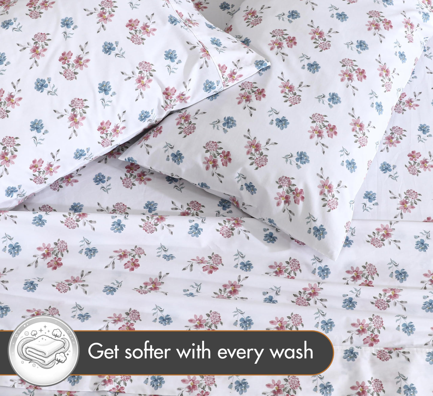 ZOYER 100% Cotton Sheets – Full Size Percale Bedding, Cooling & Breathable, Durable with a Crisp, Soft & Comfortable Feel, 16" Deep Pocket, 4-Piece Set, Flora Rhapsody