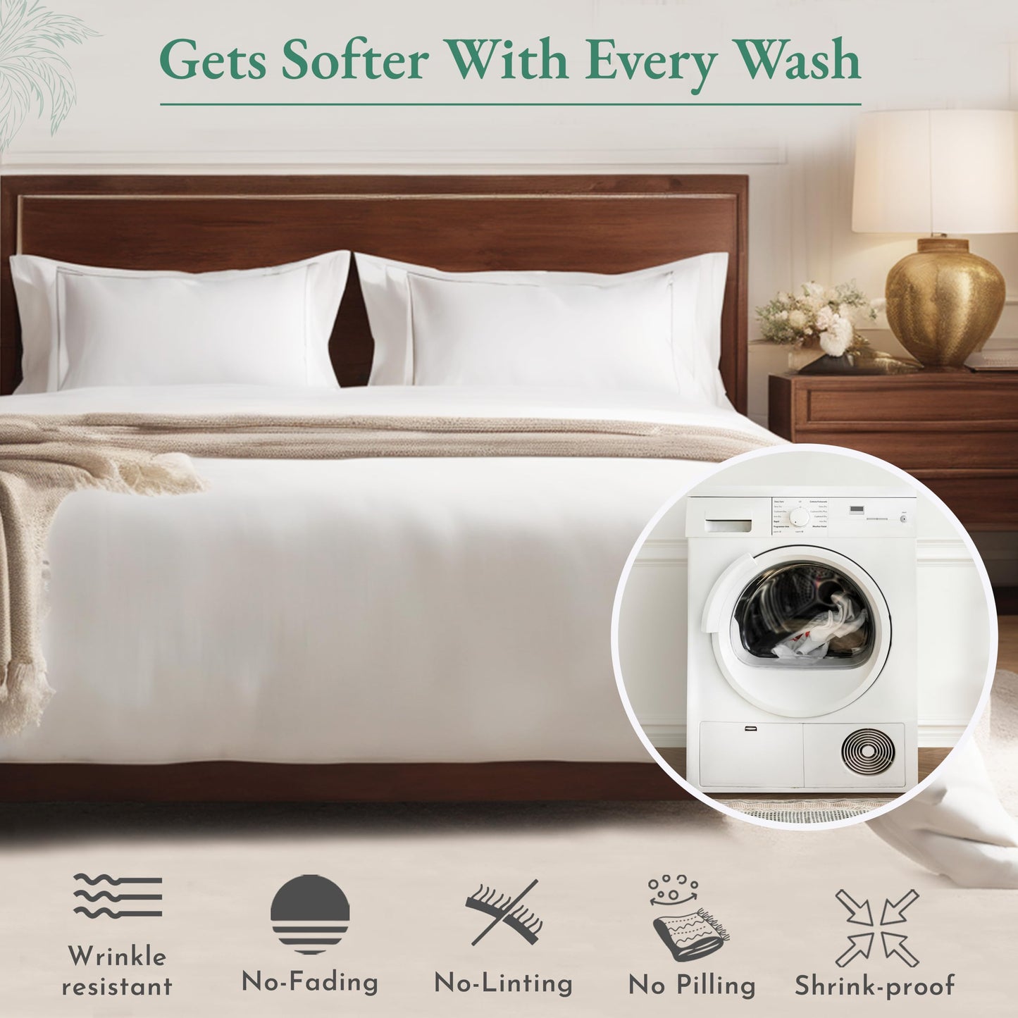 Bedding Bundle - Full Fitted Sheet with 2 Pillowcases, 600 Thread Count 100% Cotton Sateen (Ivory - Creamy Beige Tone)