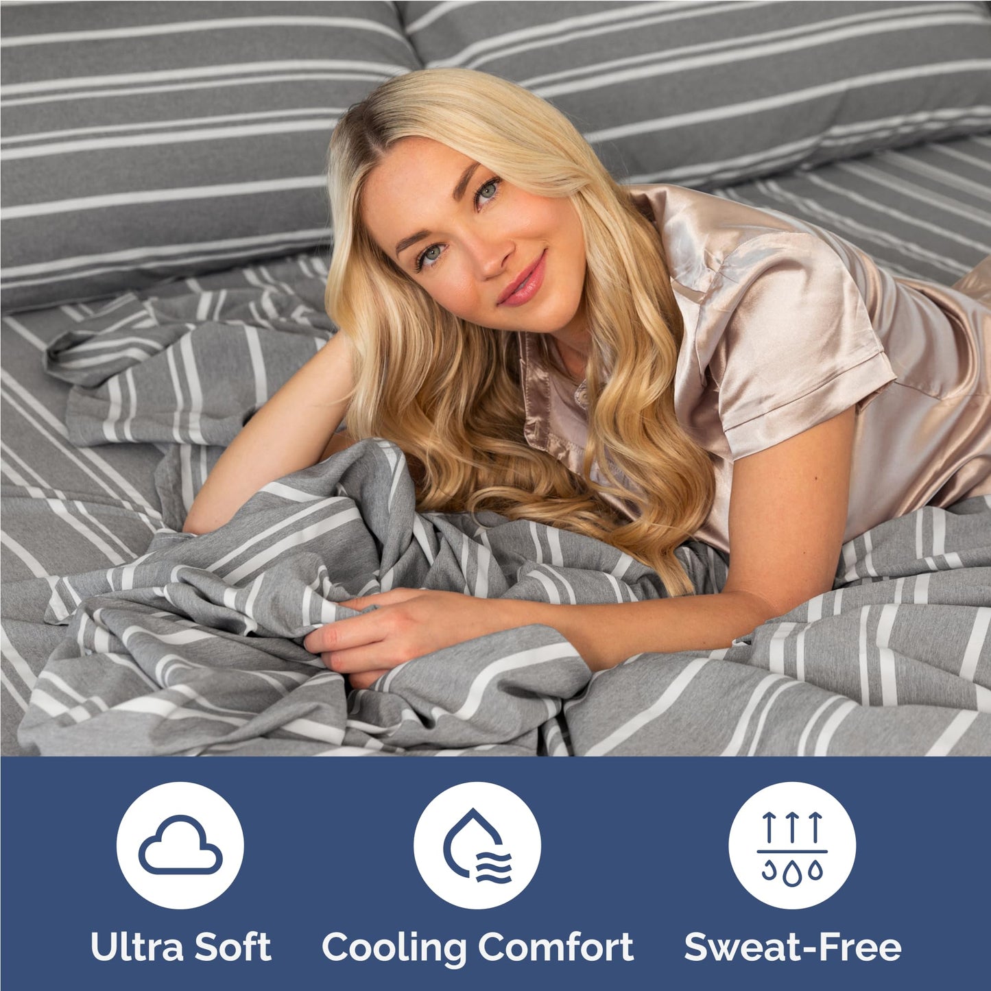 Full Size 4 Piece Sheet Set - Comfy Breathable & Cooling Sheets - Hotel Luxury Bed Sheets for Women & Men - Deep Pockets, Easy-Fit, Soft and Wrinkle Free Sheets - Grey Stripes Oeko-Tex Bed Sheet Set