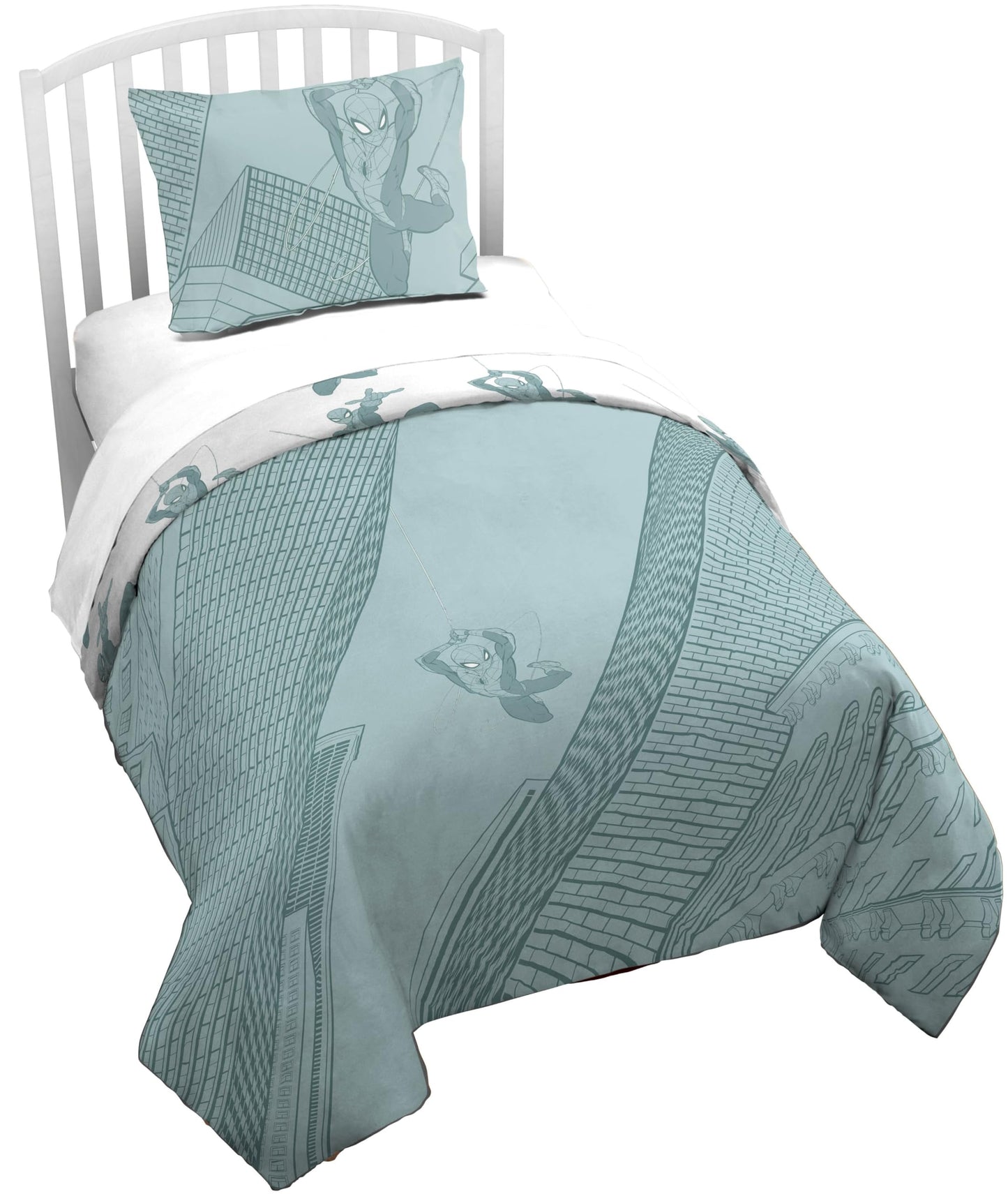 Jay Franco Kids Duvet Cover Set with Sham & Pillowcase – Ultra-Soft Bedding for Room Decor, Cover ONLY Comforter NOT Included, Green - Spiderman, 2 Piece Twin