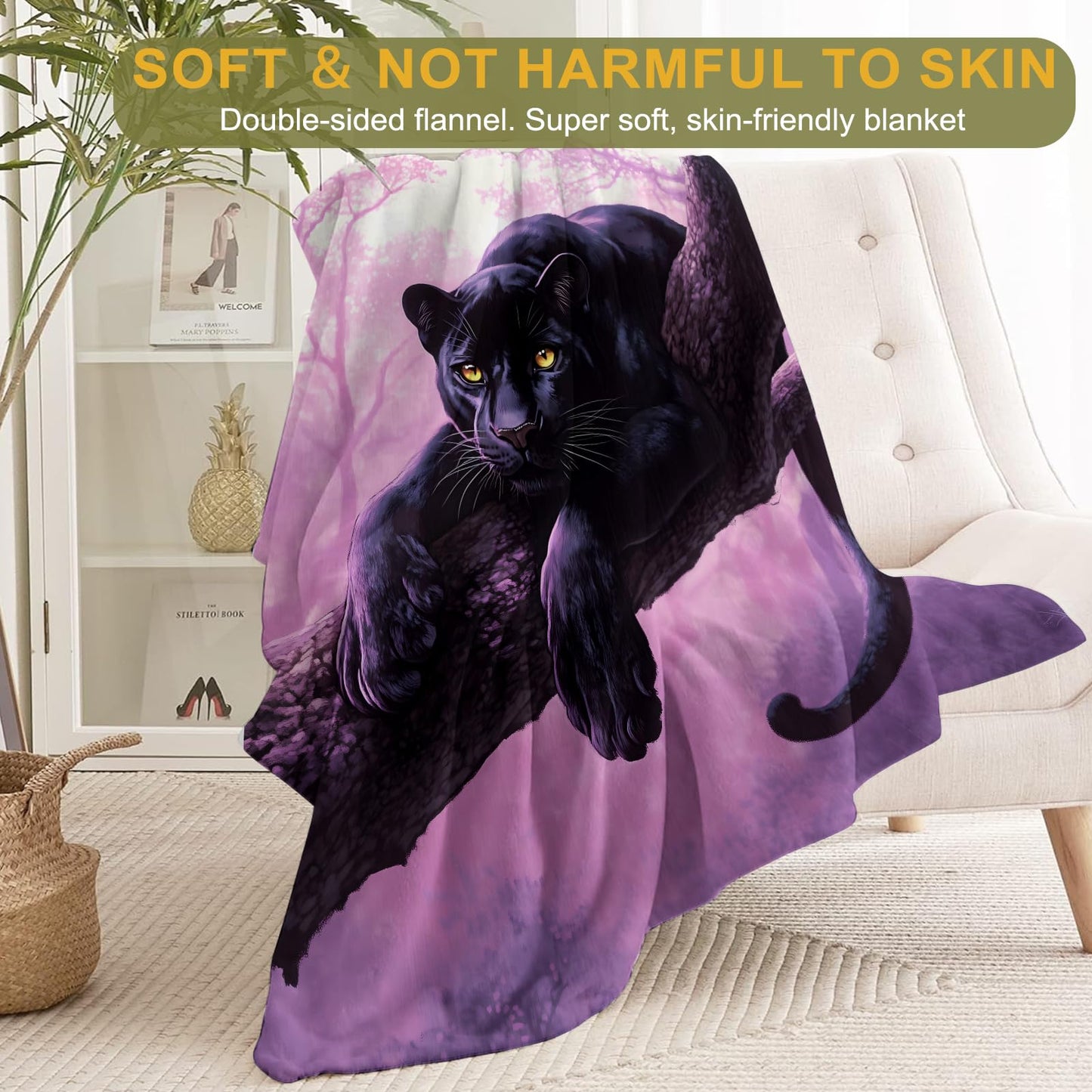 ainori Black Panther Fleece Blanket - Lightweight Soft Cozy Gifts Throw for Animal Lovers,Kids,Women,Girls,Majestic Purple Blankets,Home Room Modern Art Exotic Decor 50x60in