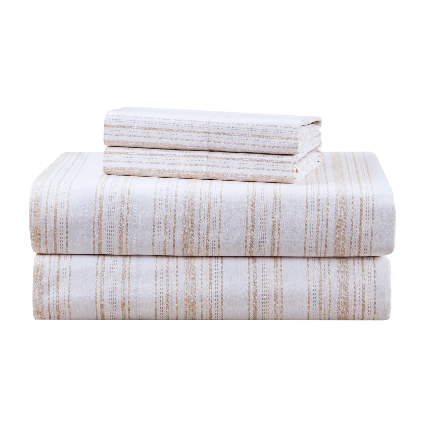 Comfort Spaces 100% Cotton Sheets Cal King, Breathable, Naturally Cool Cotton Sheets, Cotton Bed Sheets with 14" Elastic Pocket Fits up to 16" Mattress, All Seasons Sheet Set, Good Vibes Taupe 4 Piece