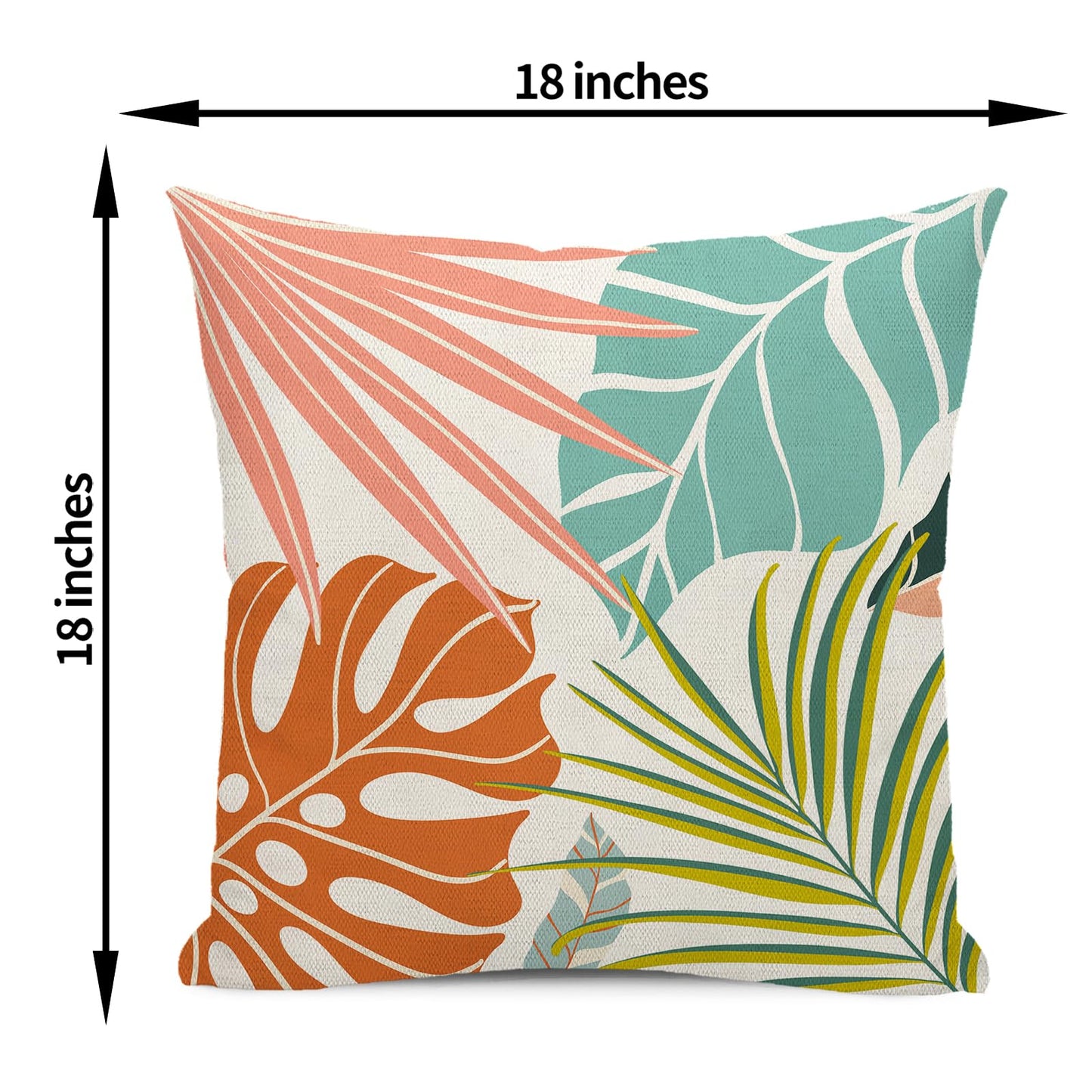 GOLIANDA Summer Tropical Pillow Covers 18x18 Set of 2, Monstera Palm Leaf Pillowcase Green Orange Botanical Coral Summer Throw Pillows Outdoor Decor Farmhouse Cushion Case Linen Decorative for Home